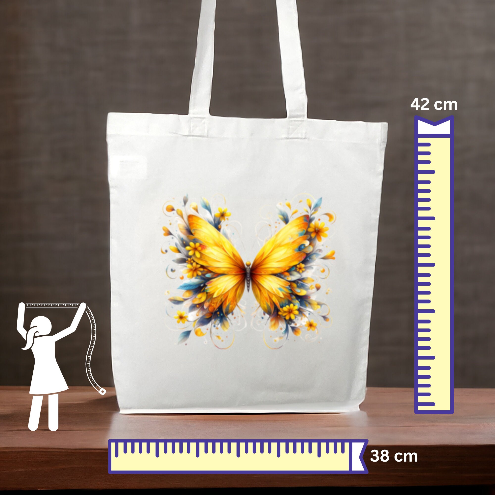 Stofftasche, Stoffbeutel, Einkaufstasche, Tasche, Geschenk zum Muttertag, Geburtstag, in Weiß oder Beige "Schmetterling"