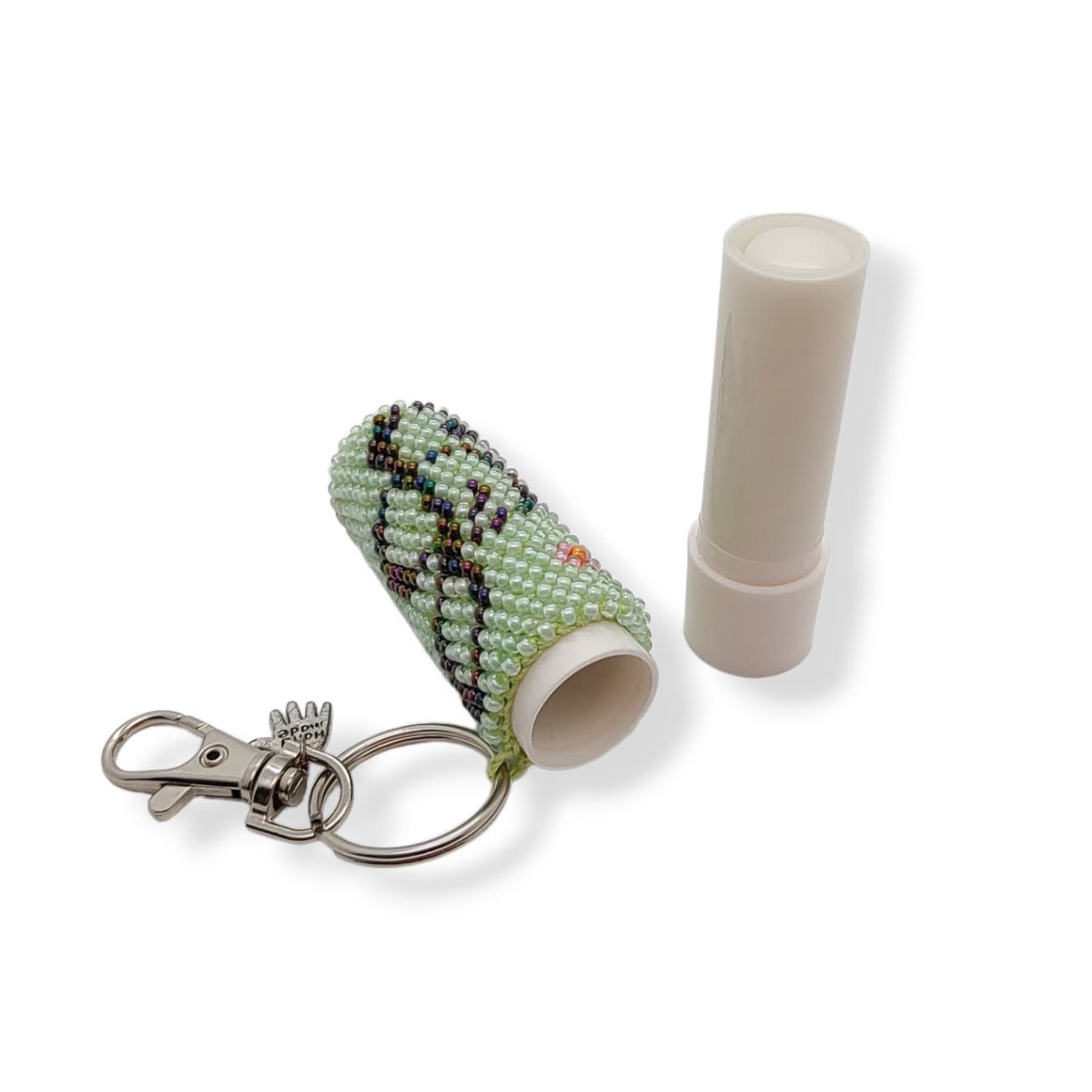 Anhänger für Lippenpflegestift - Lippenbalsam Täschchen " Notenschlüssel " aus Rocailles - Miniperlen (2,6 mm) gehäkelt / Perlenhäkeln