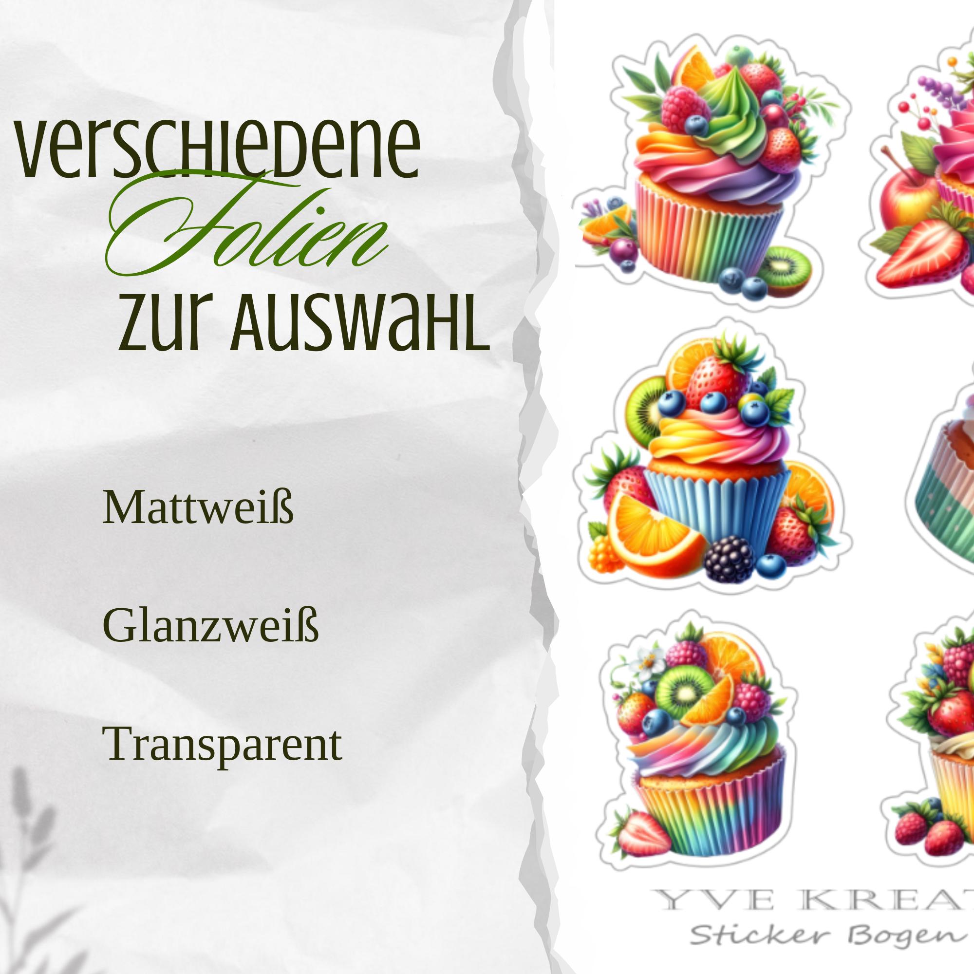 Aufkleber Cupcake Sticker Muffin Sommer | Sticker Bogen Set - 3 Stickerbogen zur Auswahl in Weiß - Transparent - Matt - Glanz #SBA6 Aufkleber Cupcake Sticker Muffin Sommer | Sticker Bogen Set - 3 Stickerbogen zur Auswahl in Weiß - Transparent - Matt - Glanz #SBA6