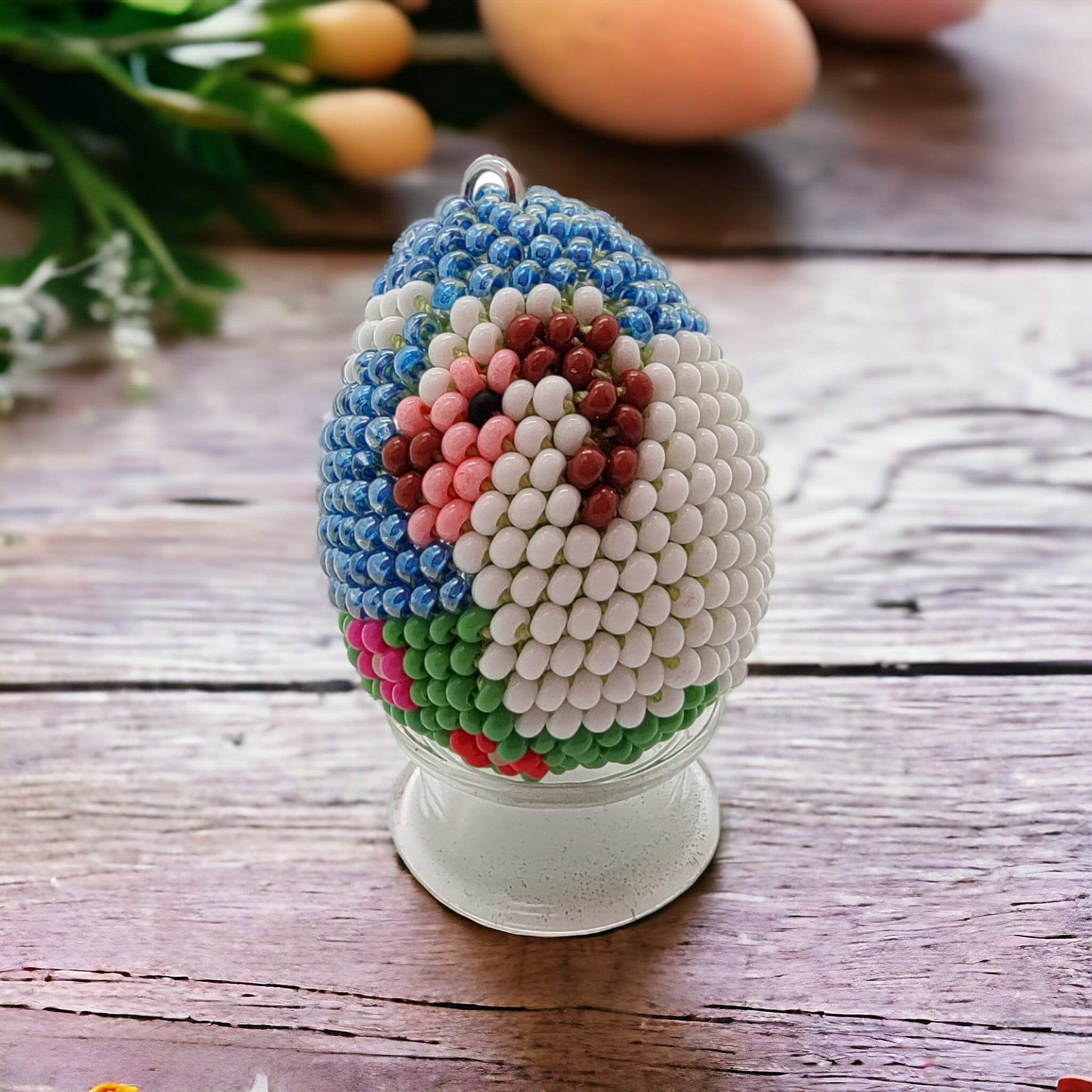 Osterei - Dekoei aus hunderten Miniperlen gehäkelt Osterdekoration Osterschmuck zum Aufhängen #772581662