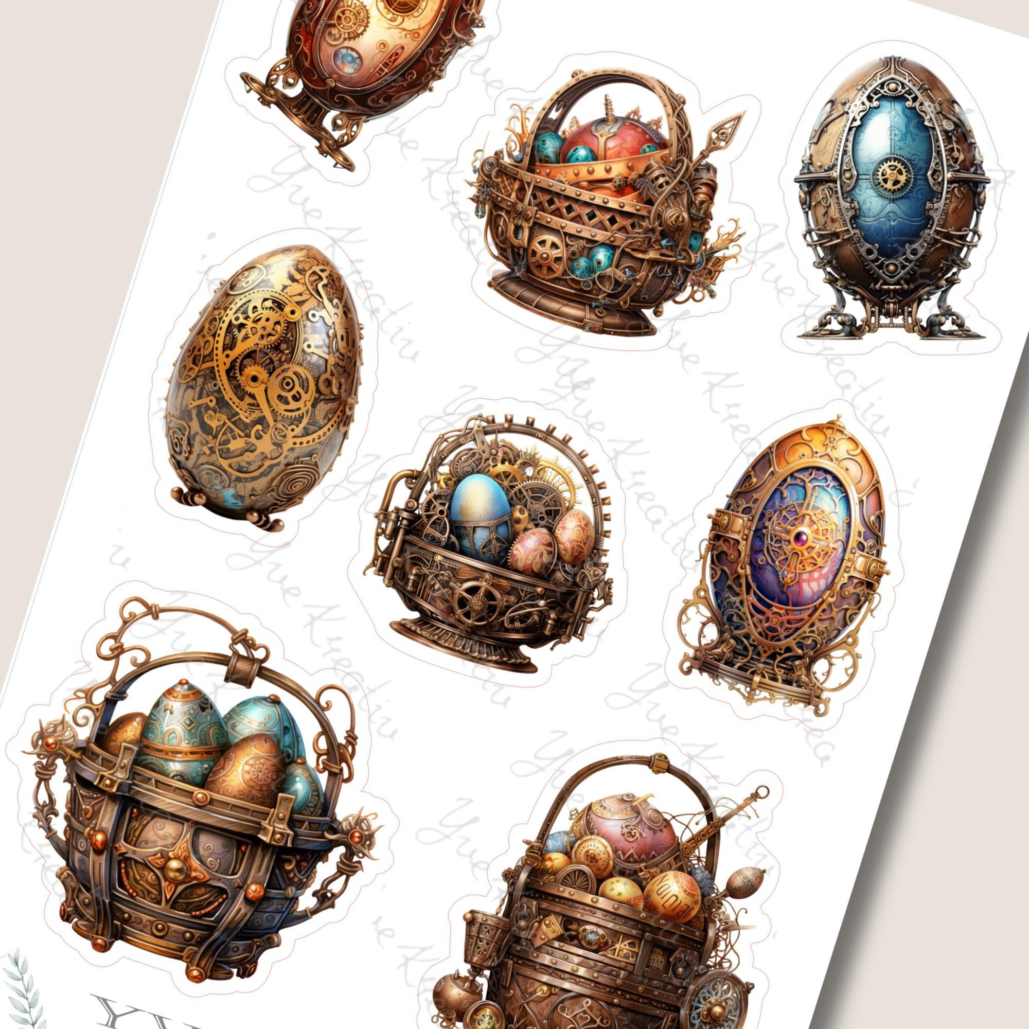 Stickerbogen Aufkleber "Ostern, Ostereier - Steampunk" | Sticker Set - Sticker Bogen zur Auswahl in Weiß - Transparent - Matt - Glanz  #SBA6