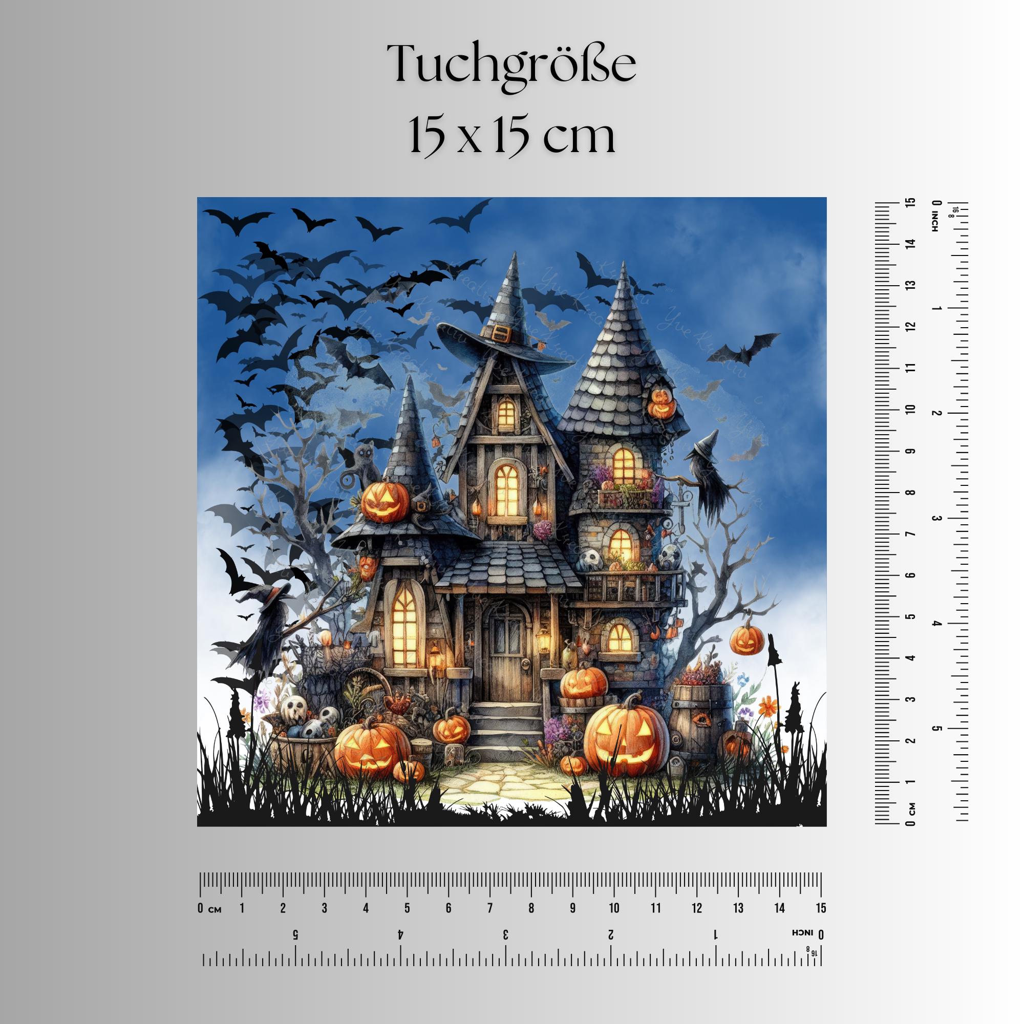 Brillenputztuch Geisterschloss bedrucktes Mikrofasertuch für Sonnenbrille Displays Handy Herbst Geschenk Halloween Mitbringsel #SA4