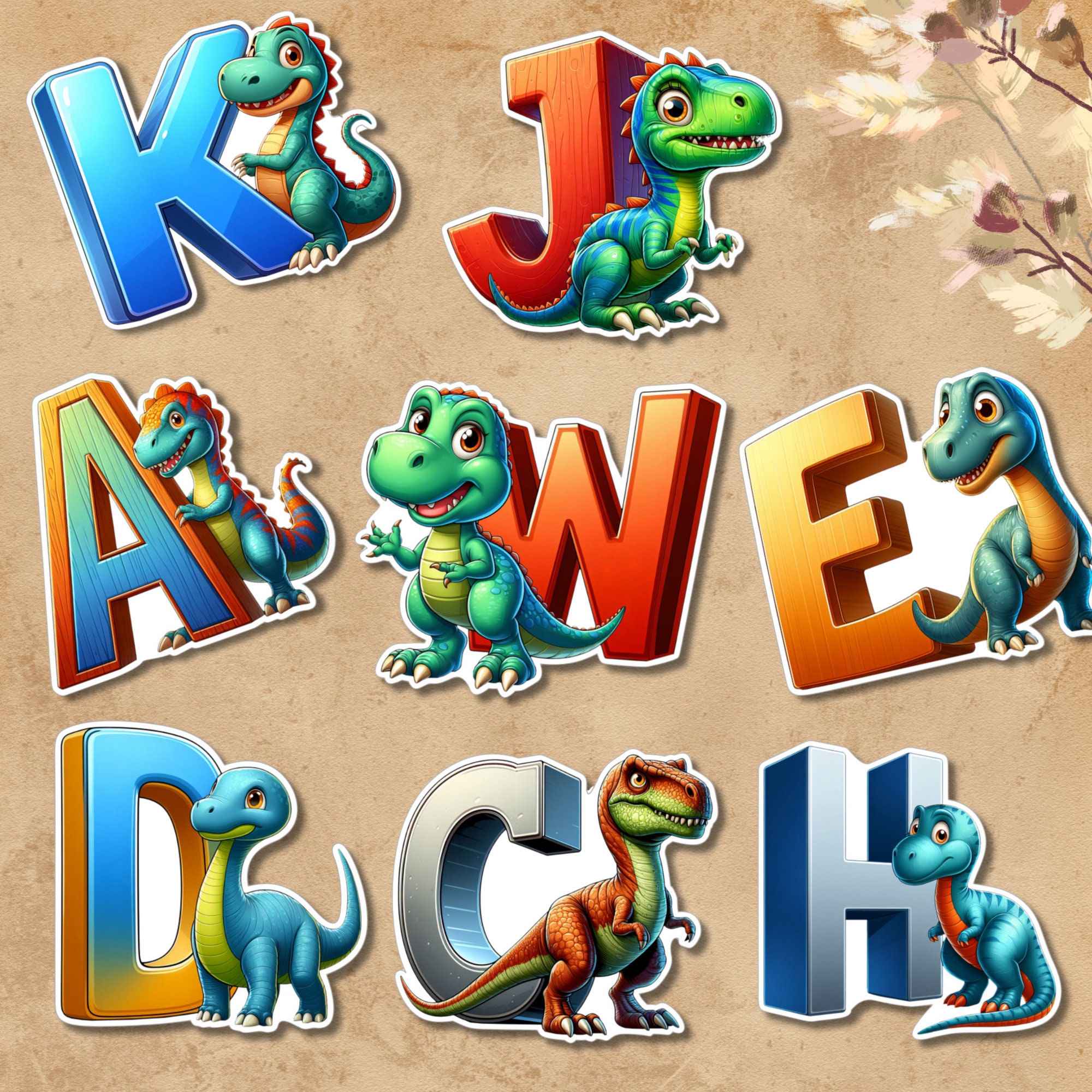 Großer Aufkleber, ABC Sticker, Dino, Dinosaurier, Kinder, Schule, zur Auswahl in Weiß oder Transparent  #SEG8