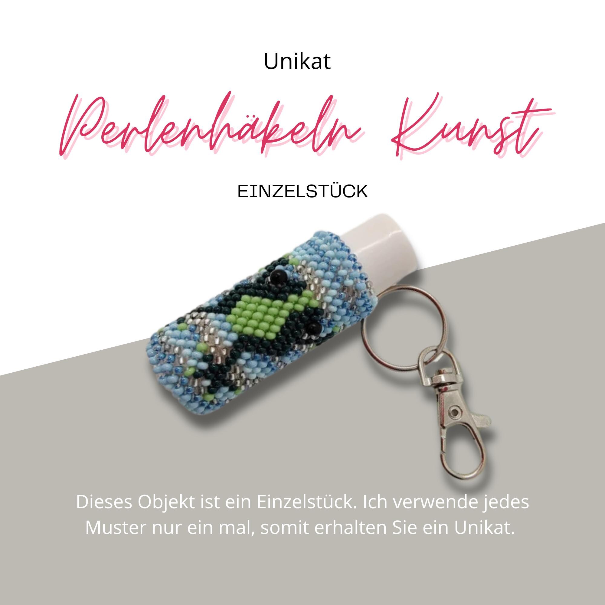 Anhänger für Lippenpflegestift Frosch Lippenbalsam Täschchen Schlüsselanhänger aus Rocailles Miniperlen gehäkelt #1137567045