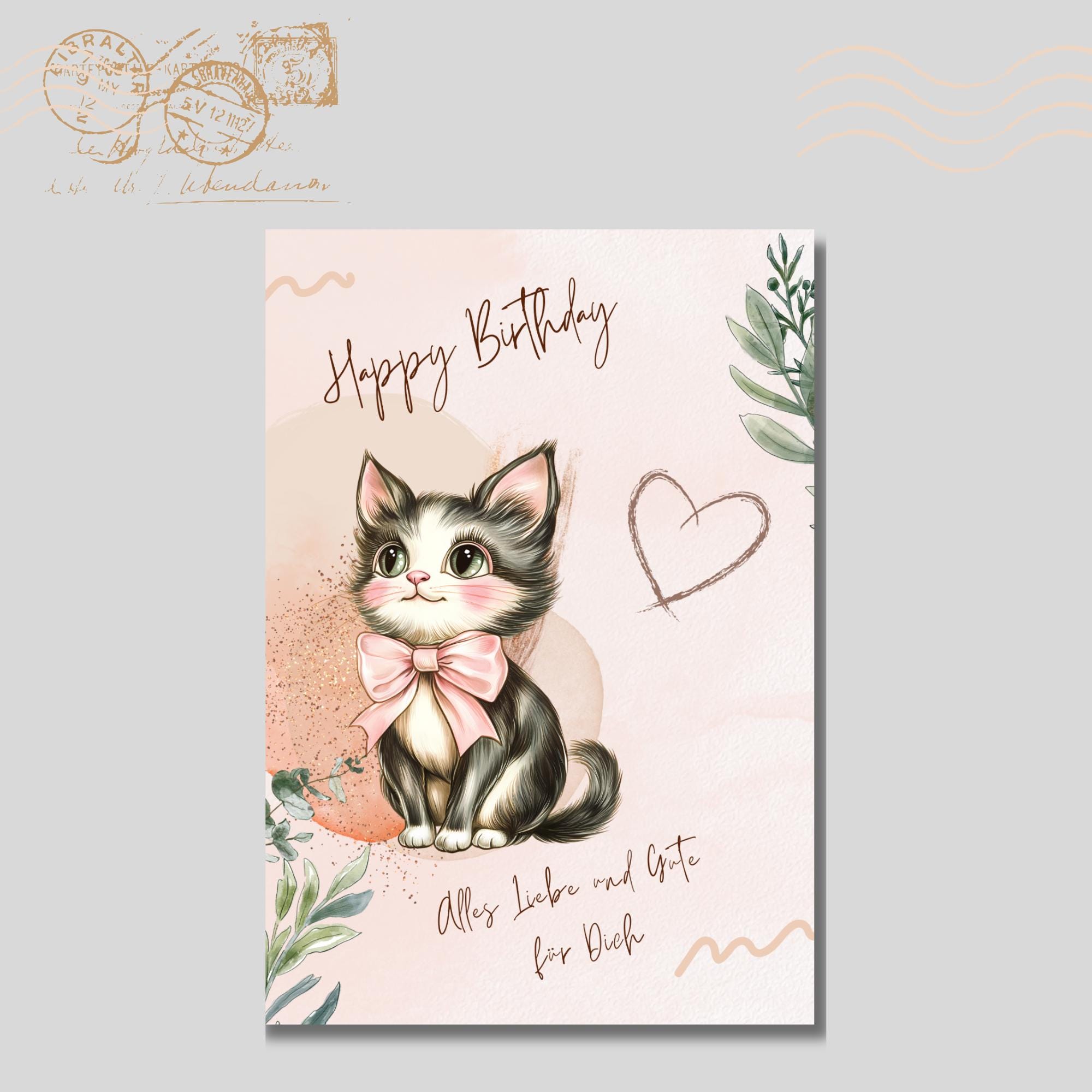 Postkarte zum Geburtstag, Grußkarte, Karte mit Katze, Grußkarte Happy Birthday auf DIN A6 Karte mit Glanzoberfläche #PHO