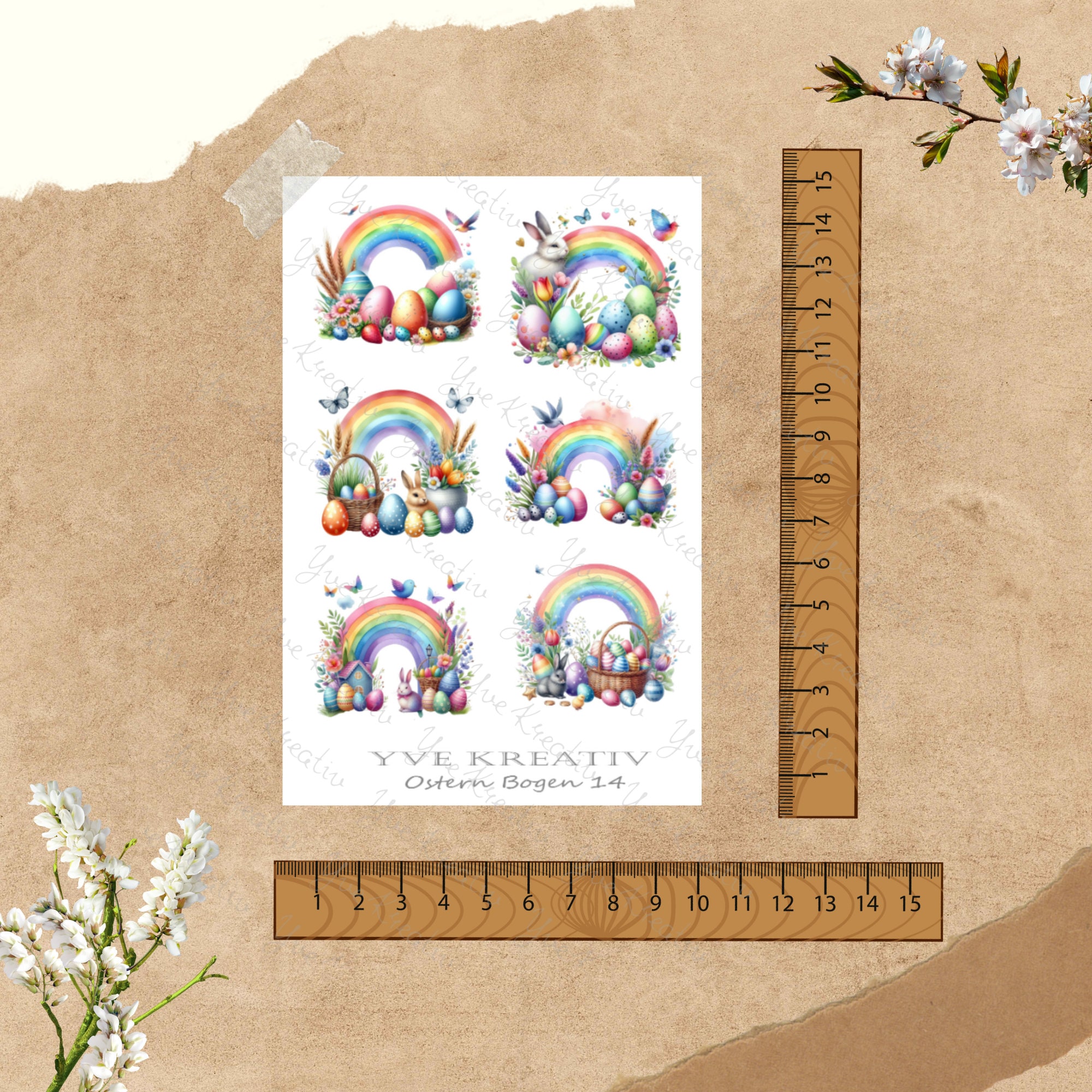 Sticker Bogen - Ostern Regenbogen Fehen | Sticker Set - Journal Sticker - Aufkleber 4 Bögen zur Auswahl in Weiß oder Transparent