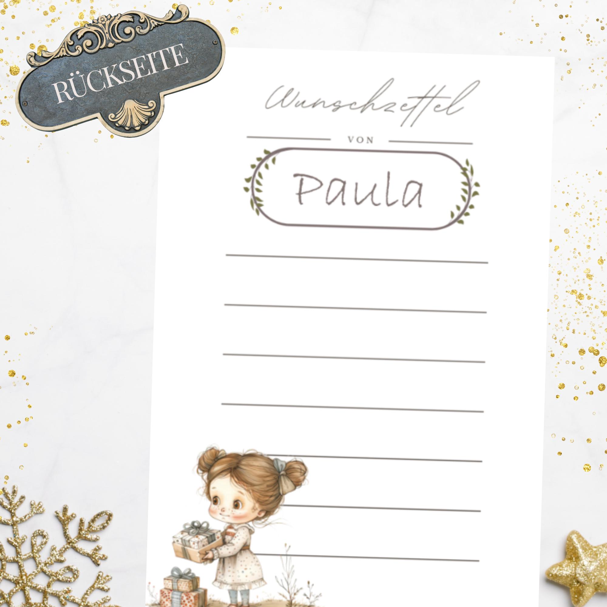 Wunschzettel Postkarte personalisiert mit Namen, Karte zu Weihnachten Wunschliste auf DIN A6 Karton mit Leinenstruktur  #WZLS
