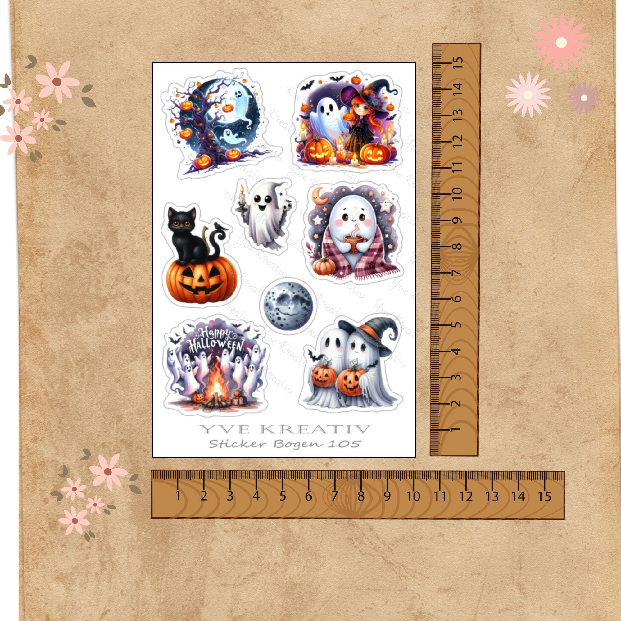 Aufkleber Halloween Stickerbogen Grusel Kürbis Geister Sticker Set - 3 Bögen zur Auswahl in Weiß - Transparent - Matt - Glanz  #SBA6
