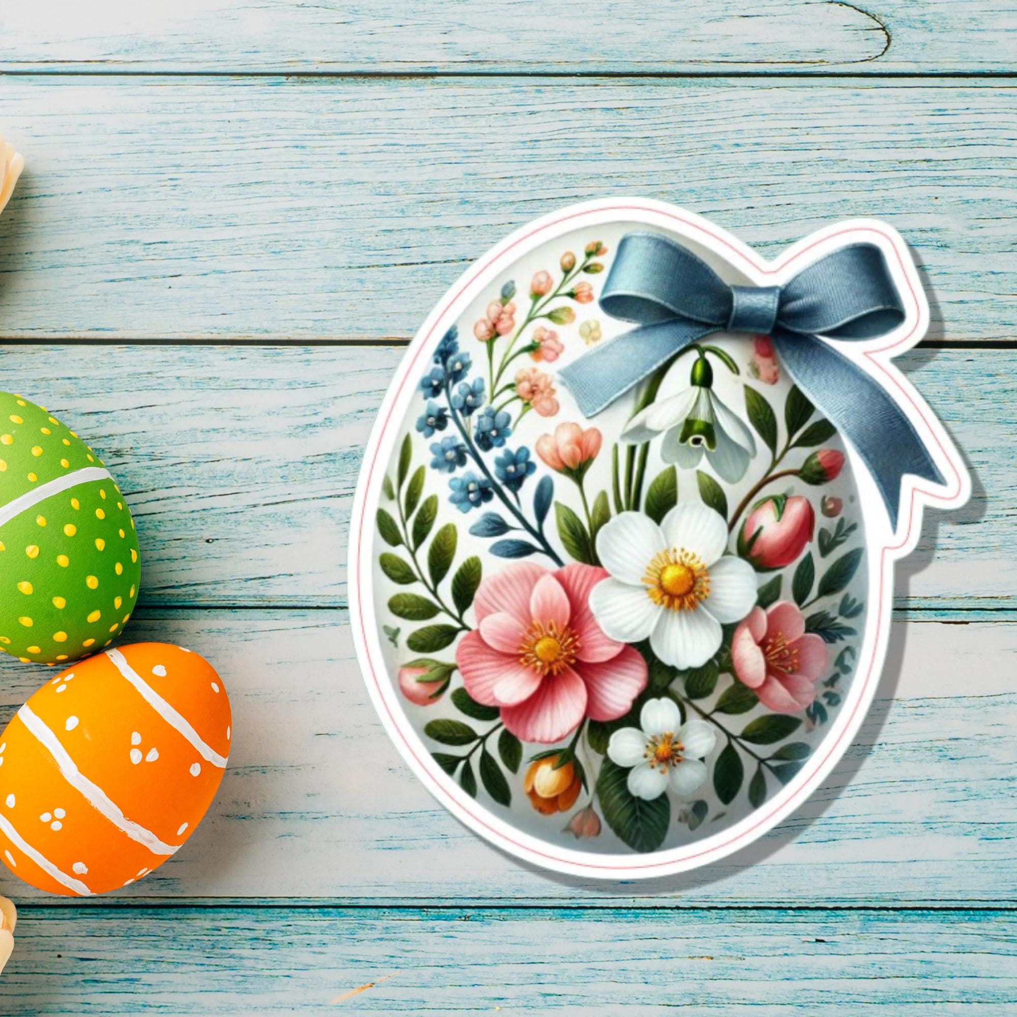 Aufkleber Ostern großer 8 cm Sticker Osterei Deko Osterfest Geschenkaufkleber Dekoei - zur Auswahl in Weiß oder Transparent  #SEG8