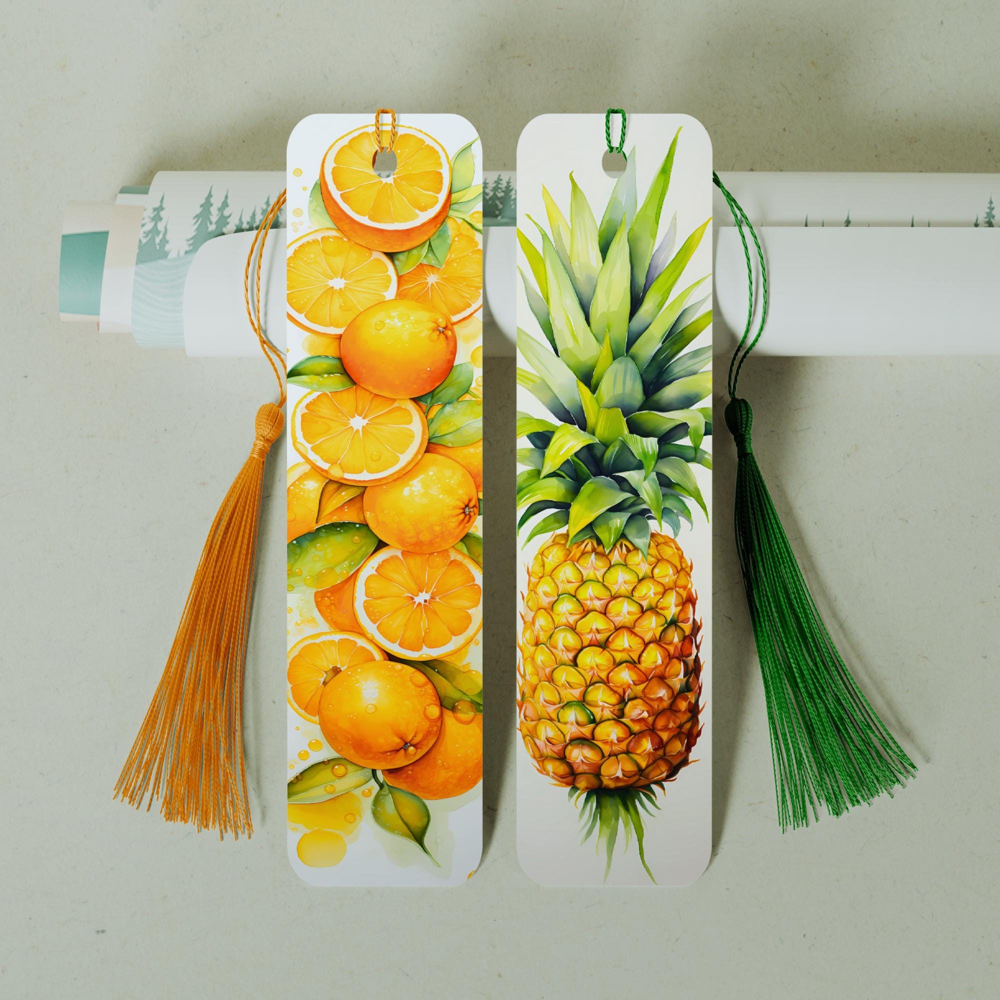 Lesezeichen aus Aluminium Ananas Orangen Geschenk Geburtstag Mitbringsel Freundin Buchgeschenk Bookmark Tropische Früchte #LEALU