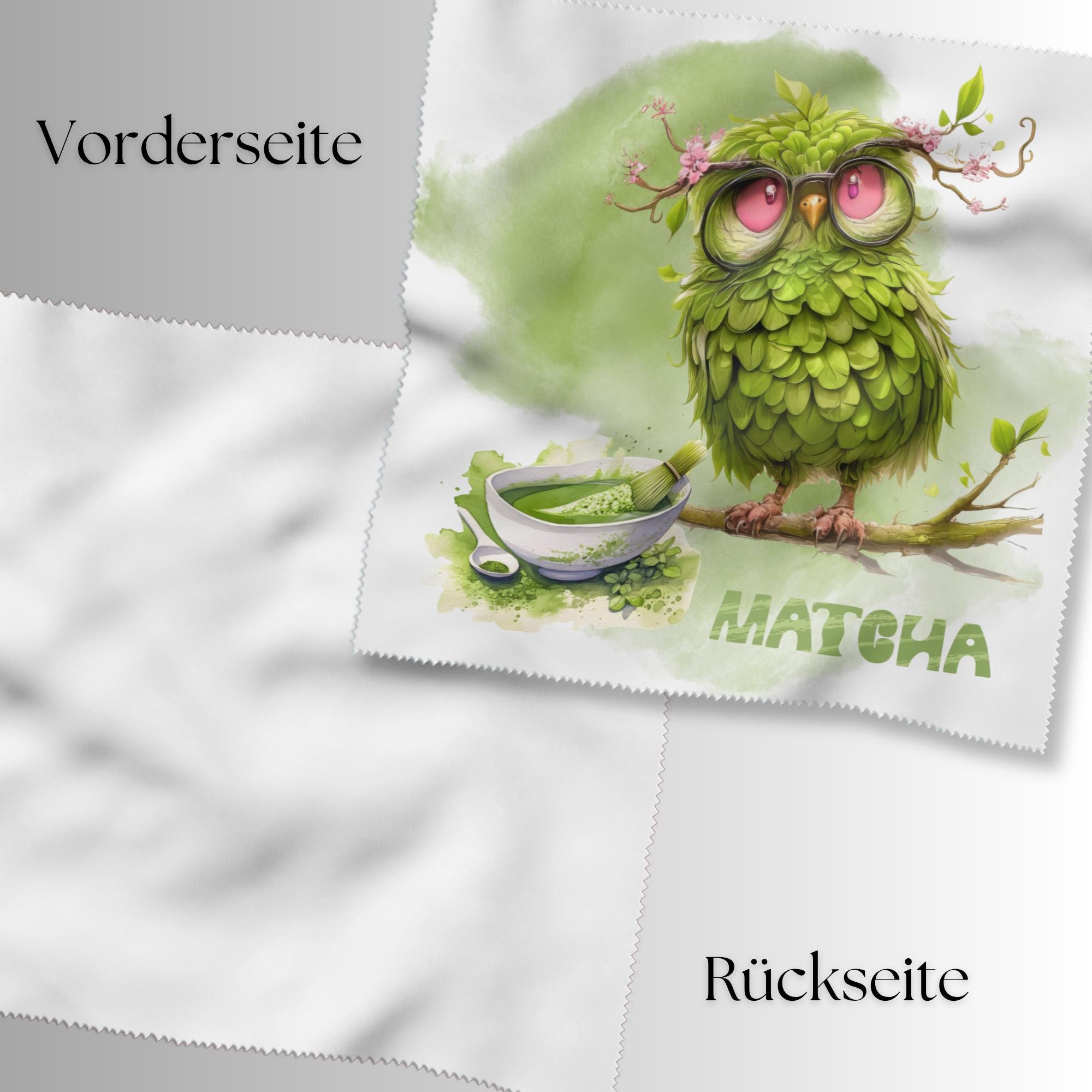 Brillenputztuch Matcha Tee Eule Geschenk Geburtstag Mitbringsel Teetrinker bedrucktes Mikrofasertuch für Brille Sonnenbrille Displays #ES14