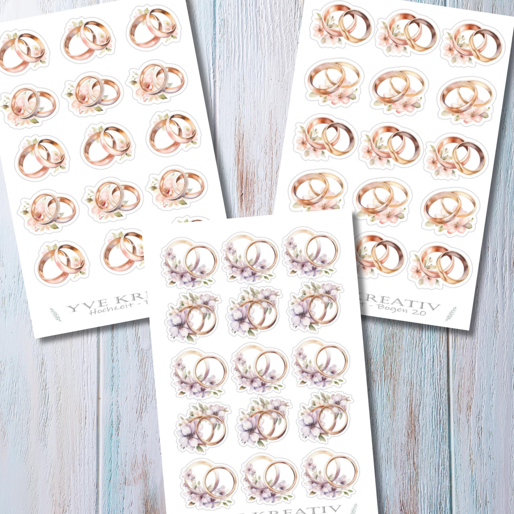 Aufkleber Hochzeit Sticker Bogen Eheringe Stickerbogen Ringe 3 Bögen zur Auswahl in Weiß - Transparent - Matt - Glanz #SBA6 Aufkleber Hochzeit Sticker Bogen Eheringe Stickerbogen Ringe 3 Bögen zur Auswahl in Weiß - Transparent - Matt - Glanz #SBA6