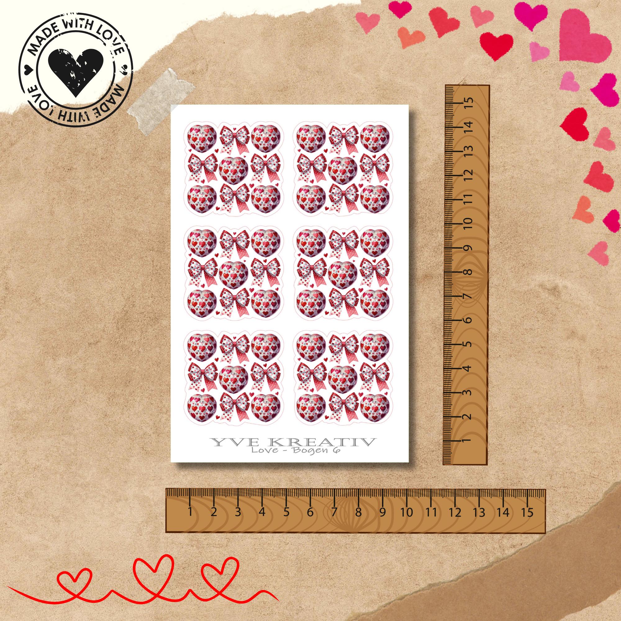 Aufkleber Sticker " Herzen - Pfoten - Schleifen " | Sticker Set - 3 Stickerbogen zur Auswahl in Weiß - Transparent - Matt - Glanz  #SBA6