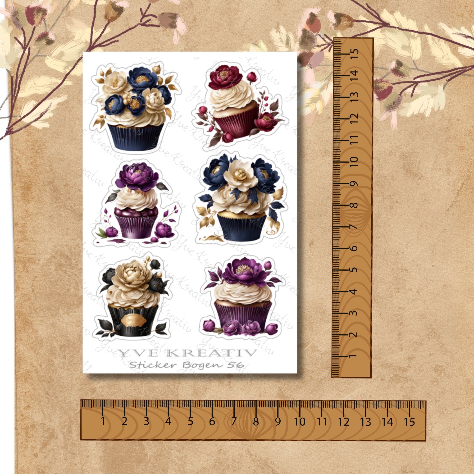 Sticker Bogen, Aufkleber, Cupcake, Muffin | Sticker Set - 3 Stickerbogen zur Auswahl in Weiß - Transparent - Matt - Glanz  #SBA6