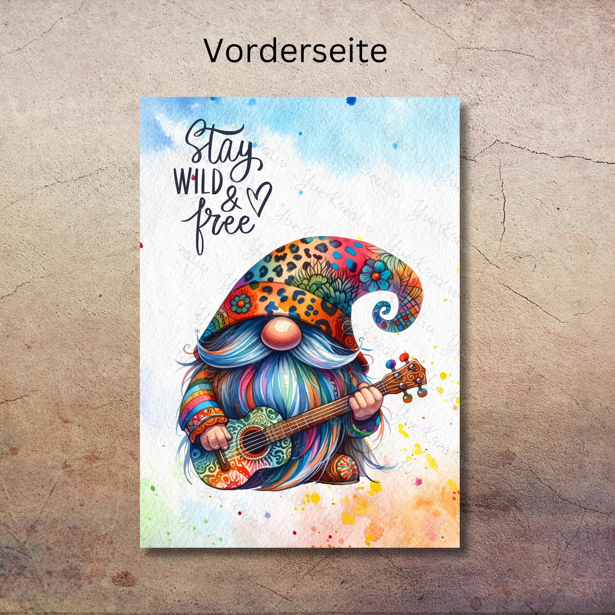 Postkarte, Grußkarte, Karte zum Geburtstag, Motivation, Aufmunterung I Wichtel Regenbogen mit Gitarre #PLS