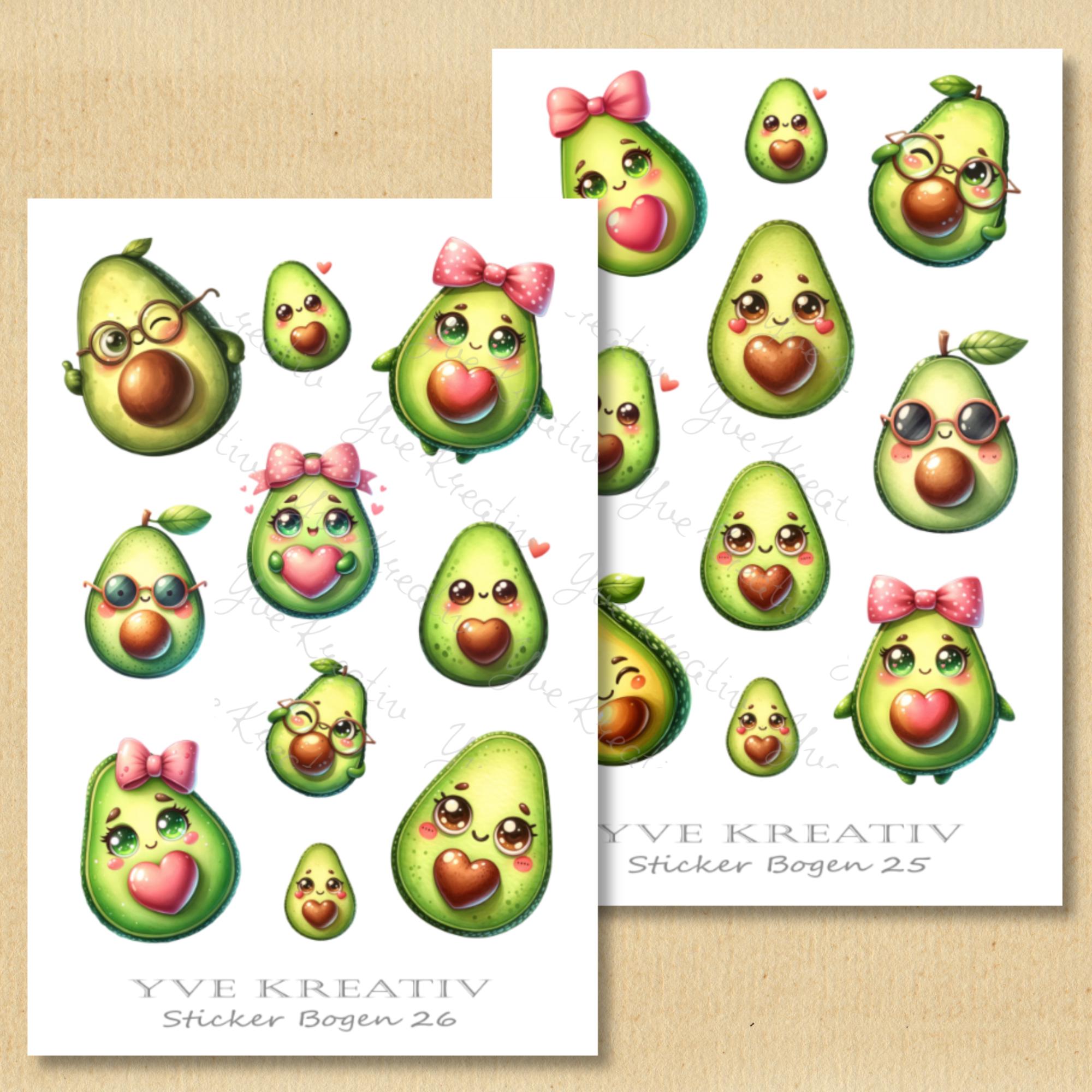 2 Stickerbogen SET lustige Avocado Aufkleber witzige Sticker | Sticker Set zur Auswahl in Weiß - Transparent - Matt - Glanz #SBA6