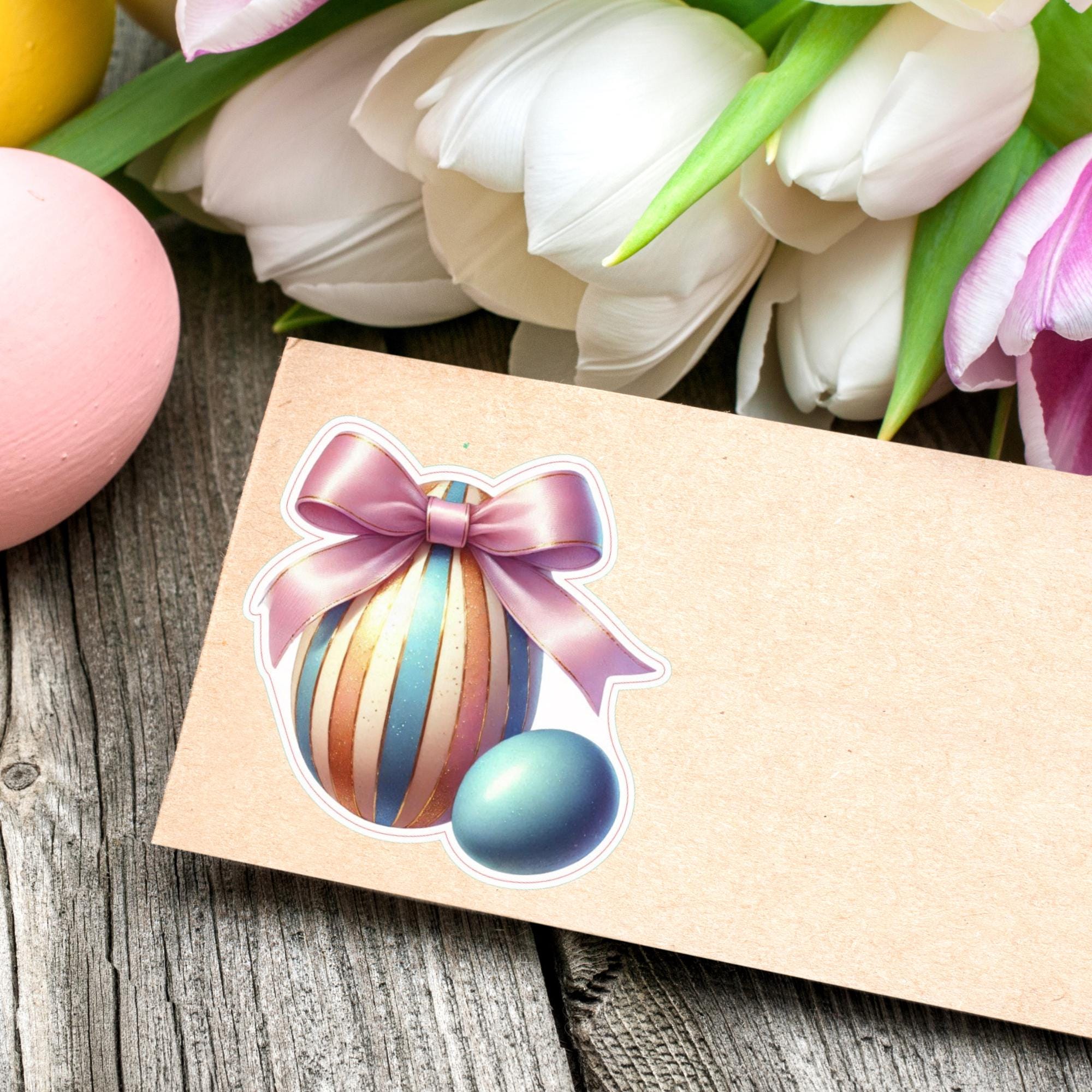 Aufkleber Ostern großer 8 cm Sticker Osterei Deko Osterfest Geschenkaufkleber Dekoei - zur Auswahl in Weiß oder Transparent  #SEG8