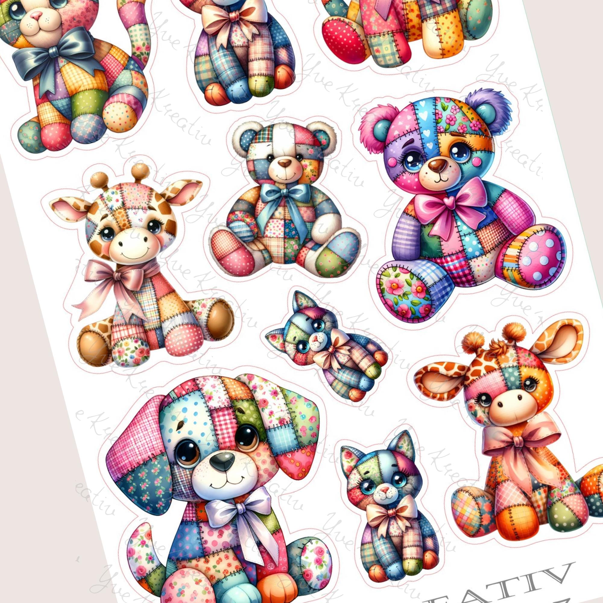 Aufkleber SET Patchwork Tiere I Süße Sticker I Stickerbogen  -  Weiß - Transparent - Matt - Glanz #SBA6