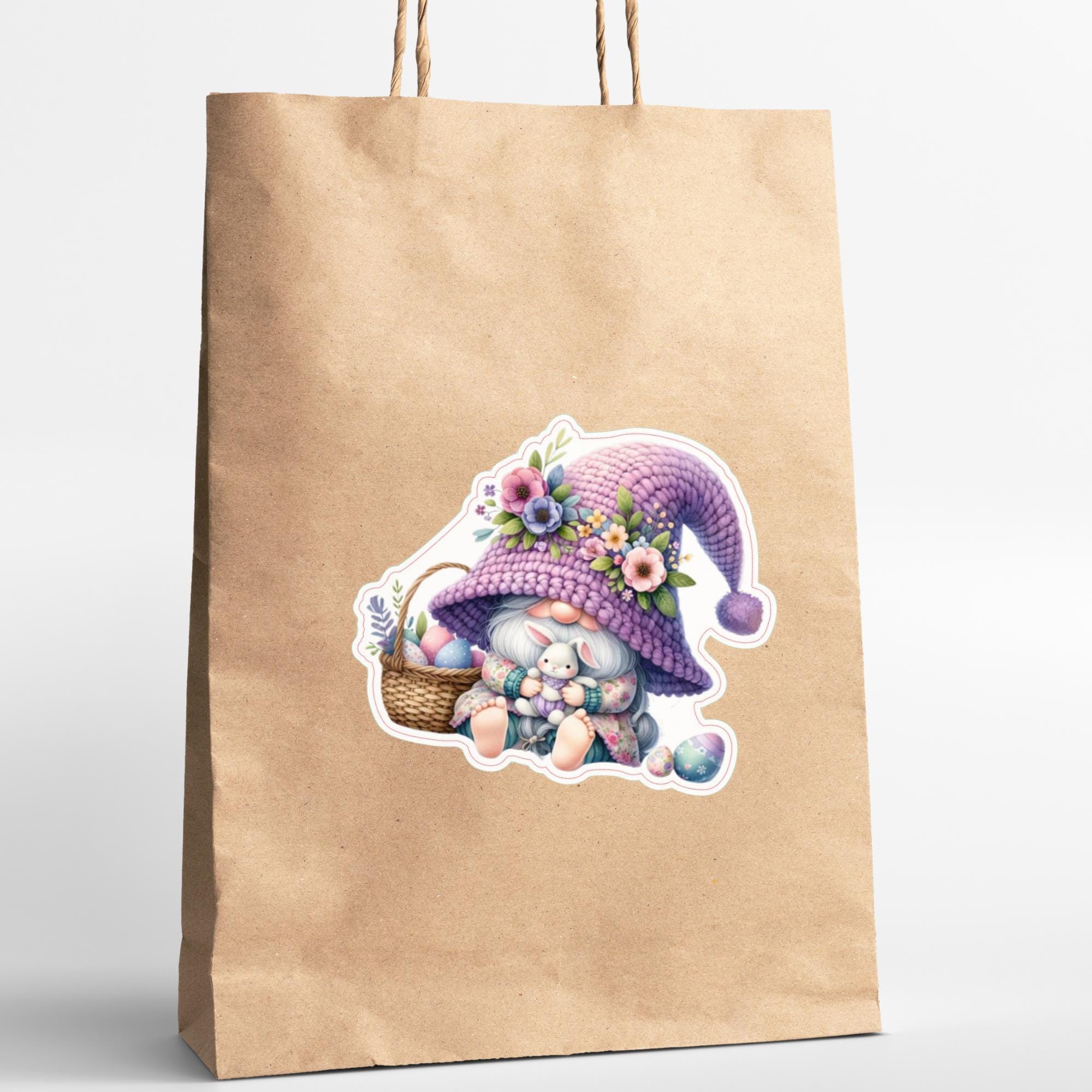 Aufkleber Ostern großer 8 cm Sticker Lila Wichtel Deko Geschenkaufkleber Oster Gnom Zwerg - zur Auswahl in Weiß oder Transparent  #SEG8