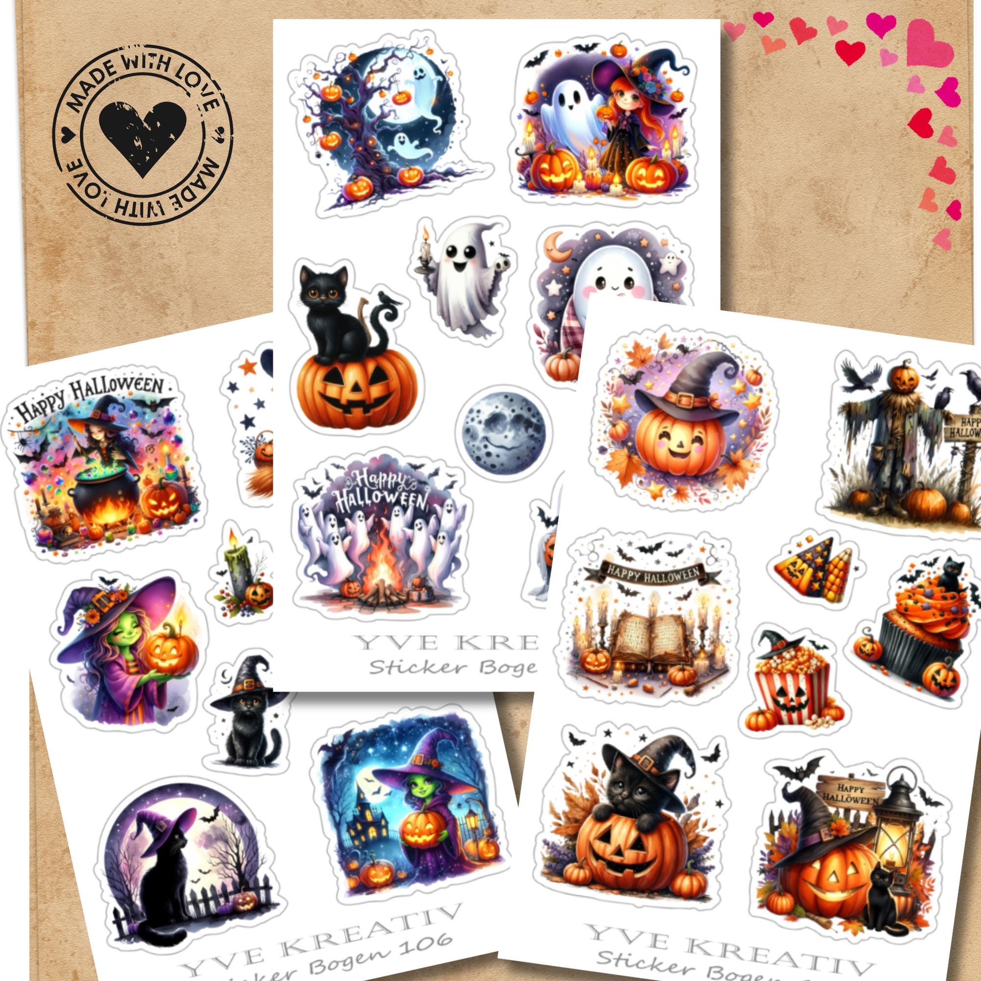 Aufkleber Halloween Stickerbogen Grusel Kürbis Geister Sticker Set - 3 Bögen zur Auswahl in Weiß - Transparent - Matt - Glanz  #SBA6