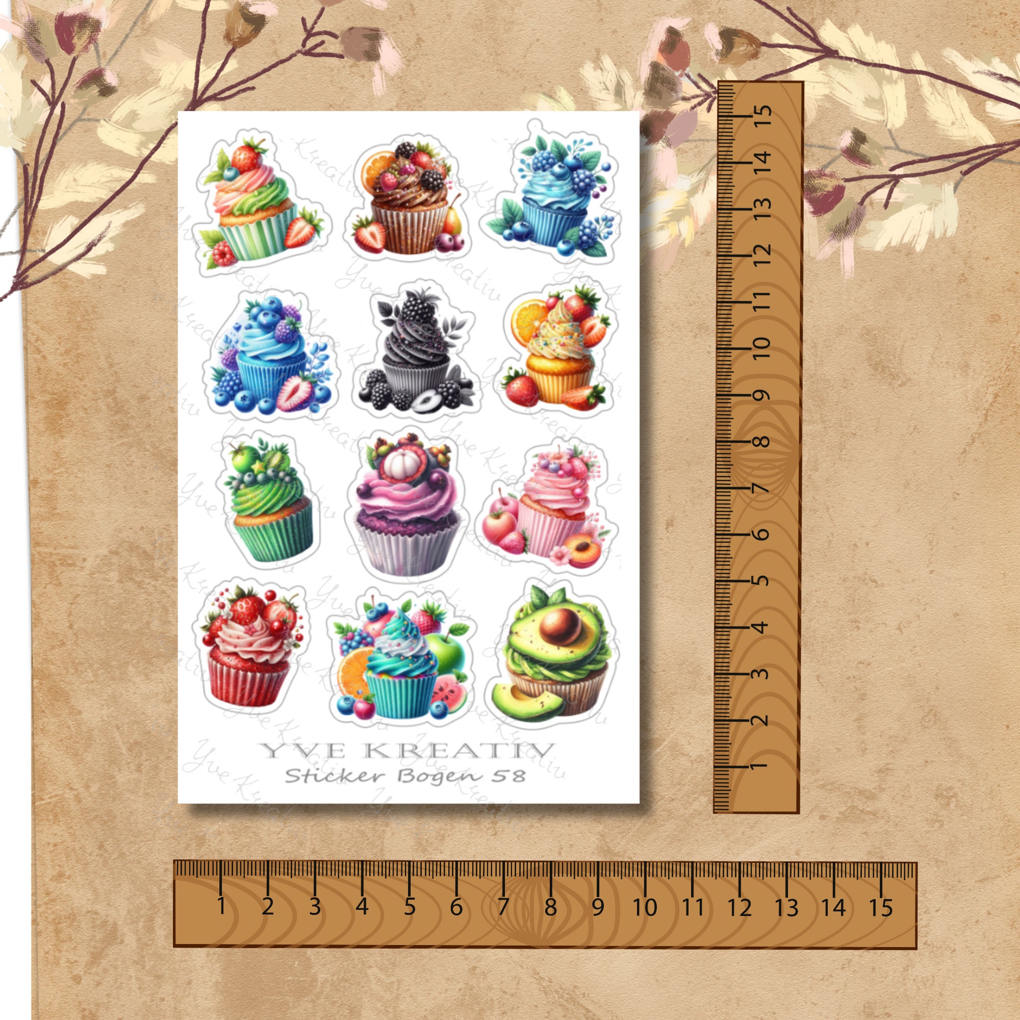 Sticker Bogen, Aufkleber, Cupcake, Muffin | Sticker Set - 3 Stickerbogen zur Auswahl in Weiß - Transparent - Matt - Glanz  #SBA6