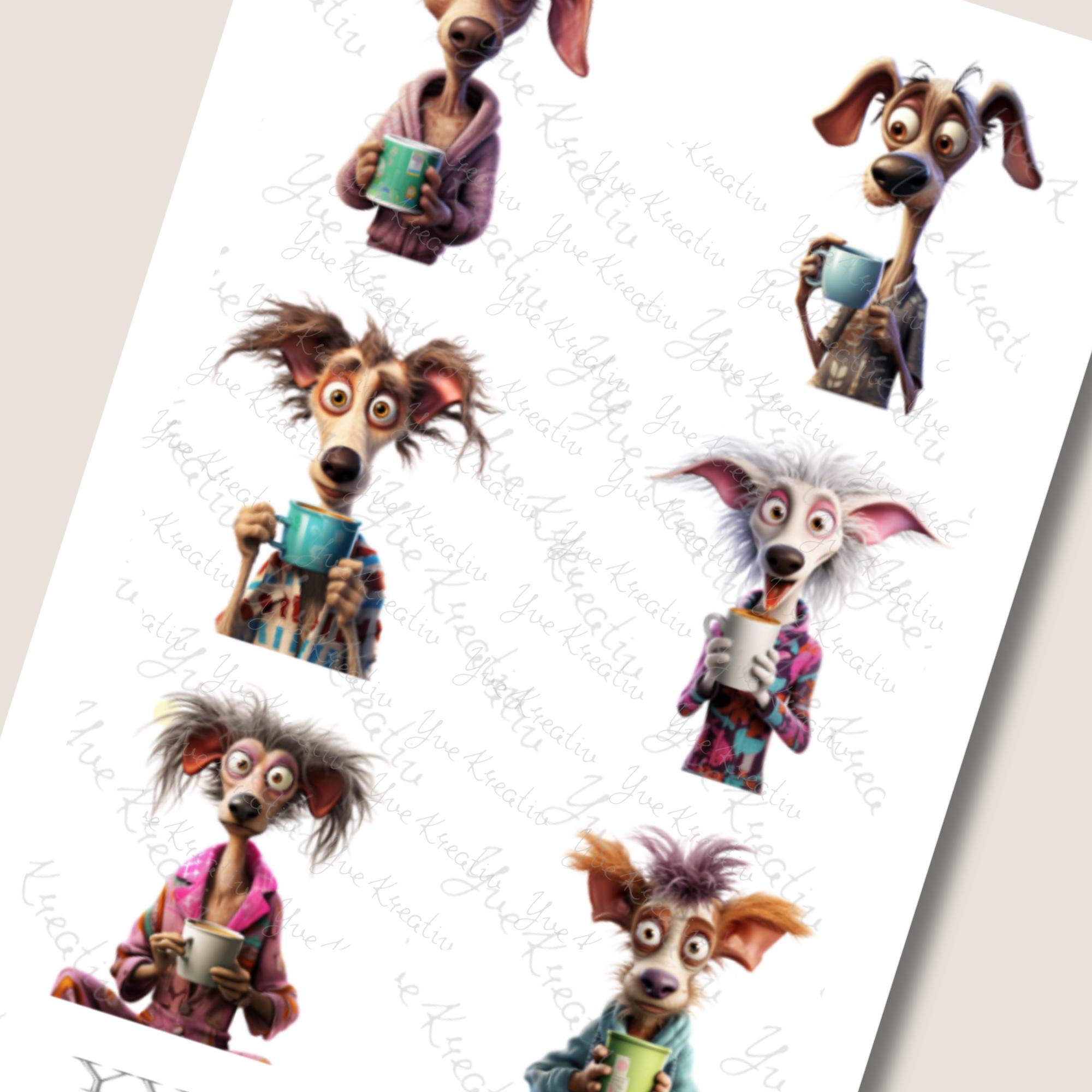 2 Stickerbogen SET Kaffee Hunde Aufkleber Sticker Kaffeeliebhaber | Sticker Set zur Auswahl in Weiß - Transparent - Matt - Glanz #SBA6