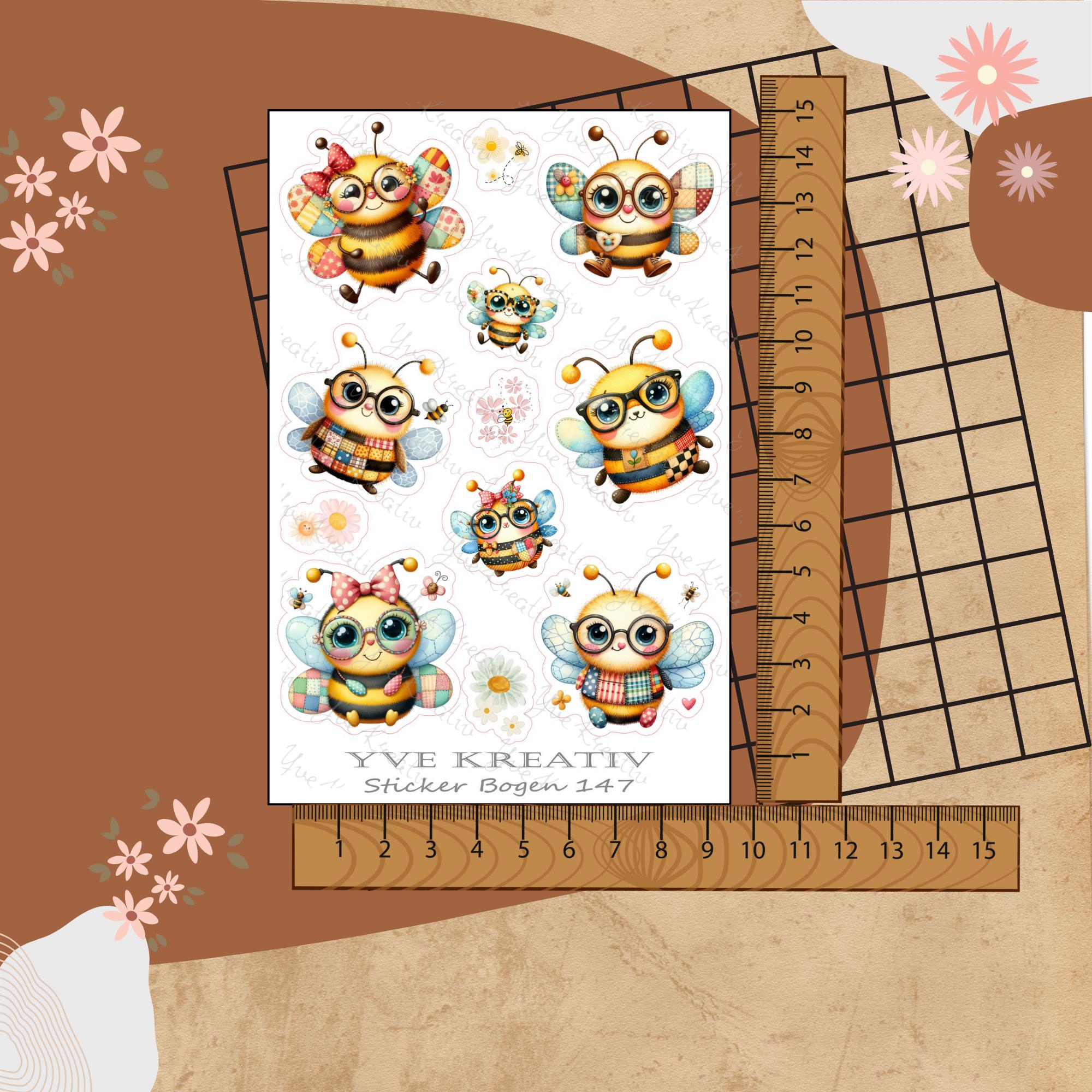 Aufkleber, Sticker Bogen, Bienen, Bienchen | Sticker Set - 3 Stickerbogen zur Auswahl in Weiß - Transparent - Matt - Glanz  #SBA6