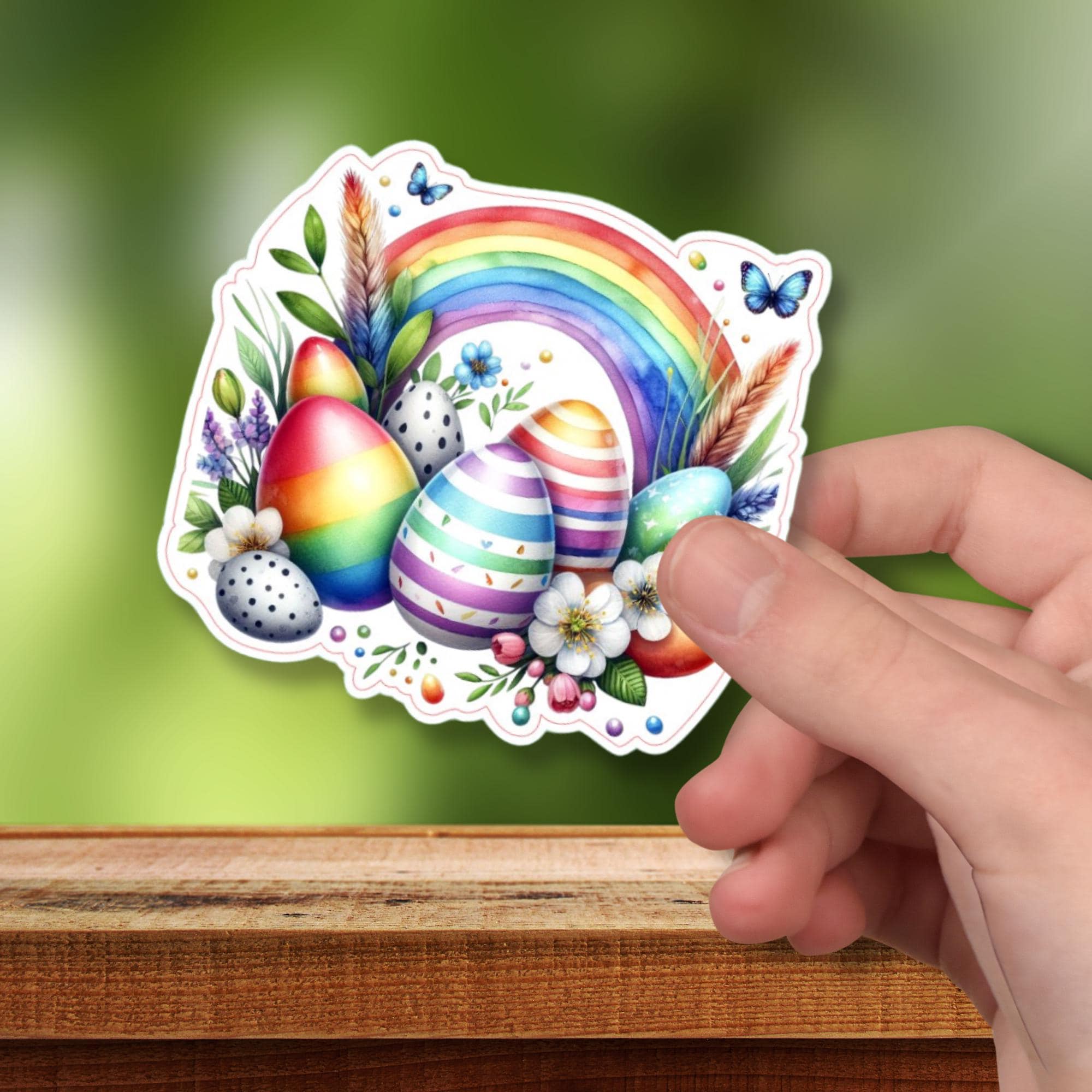 Aufkleber Ostern großer 8 cm Sticker Regenbogen Osternest Deko Osterfest Geschenkaufkleber - zur Auswahl in Weiß oder Transparent  #SEG8