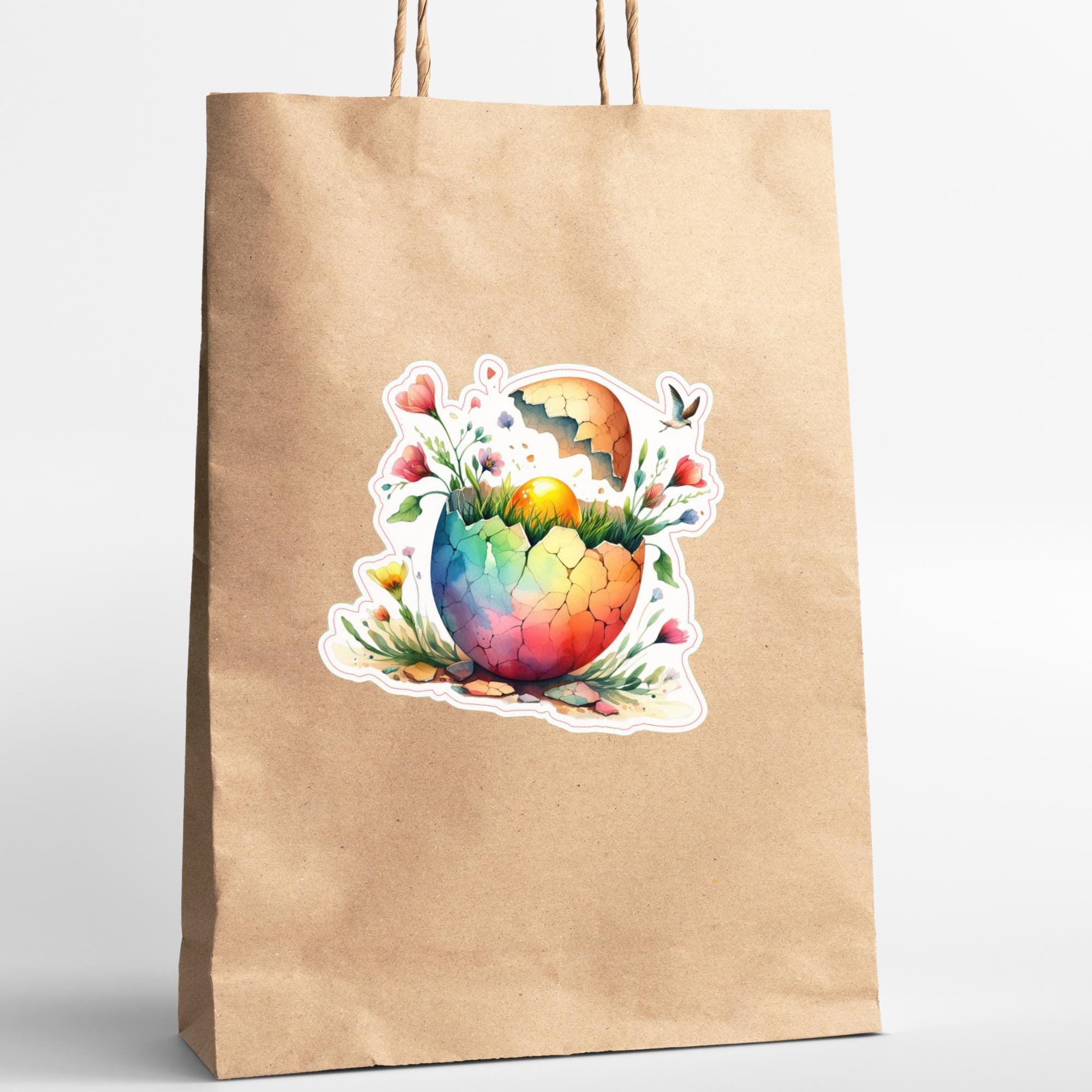 Aufkleber Ostern großer 8 cm Sticker buntes Osterei Deko Osterfest Geschenkaufkleber Dekoei - zur Auswahl in Weiß oder Transparent  #SEG8