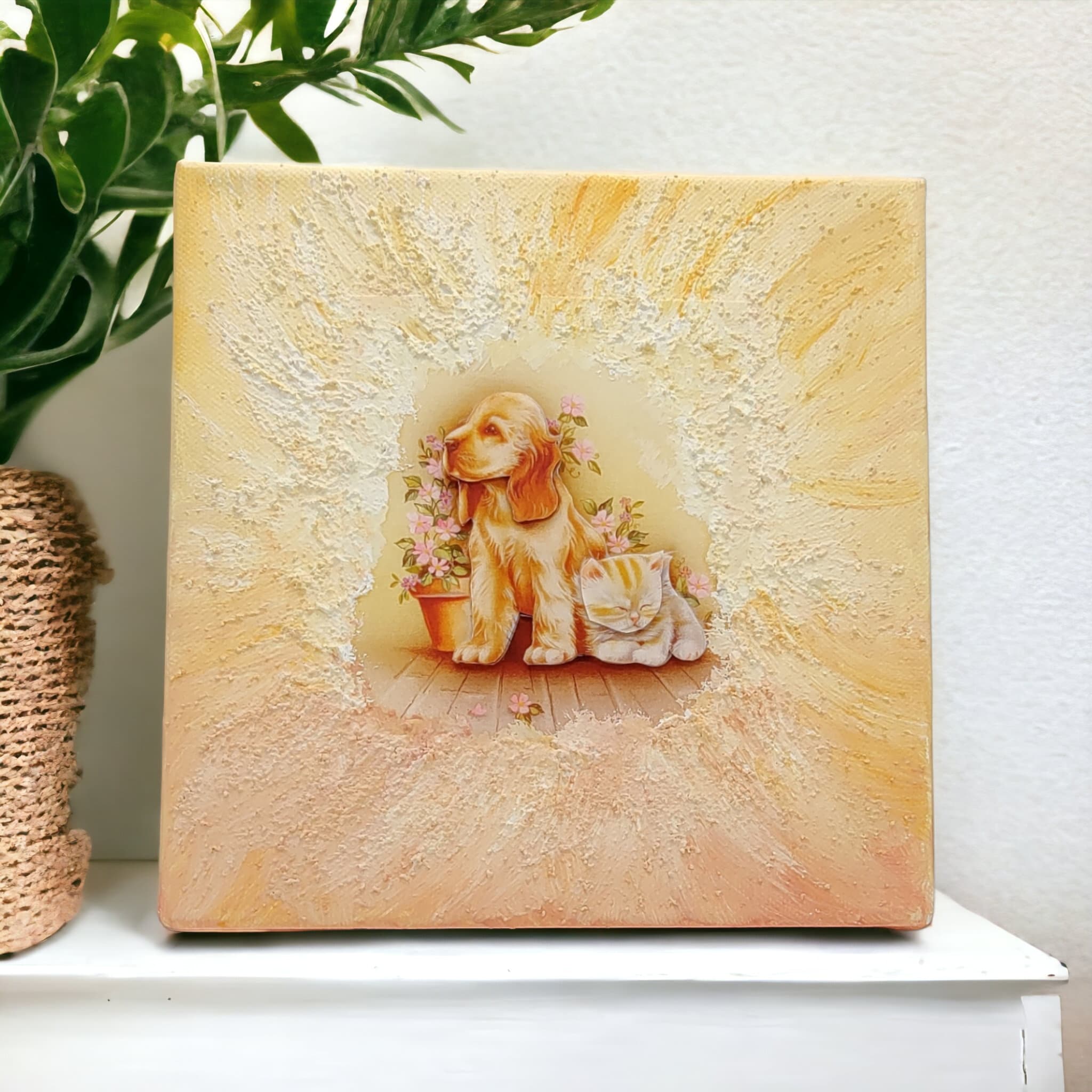 Bild auf Keilrahmen "Hund mit Katze"