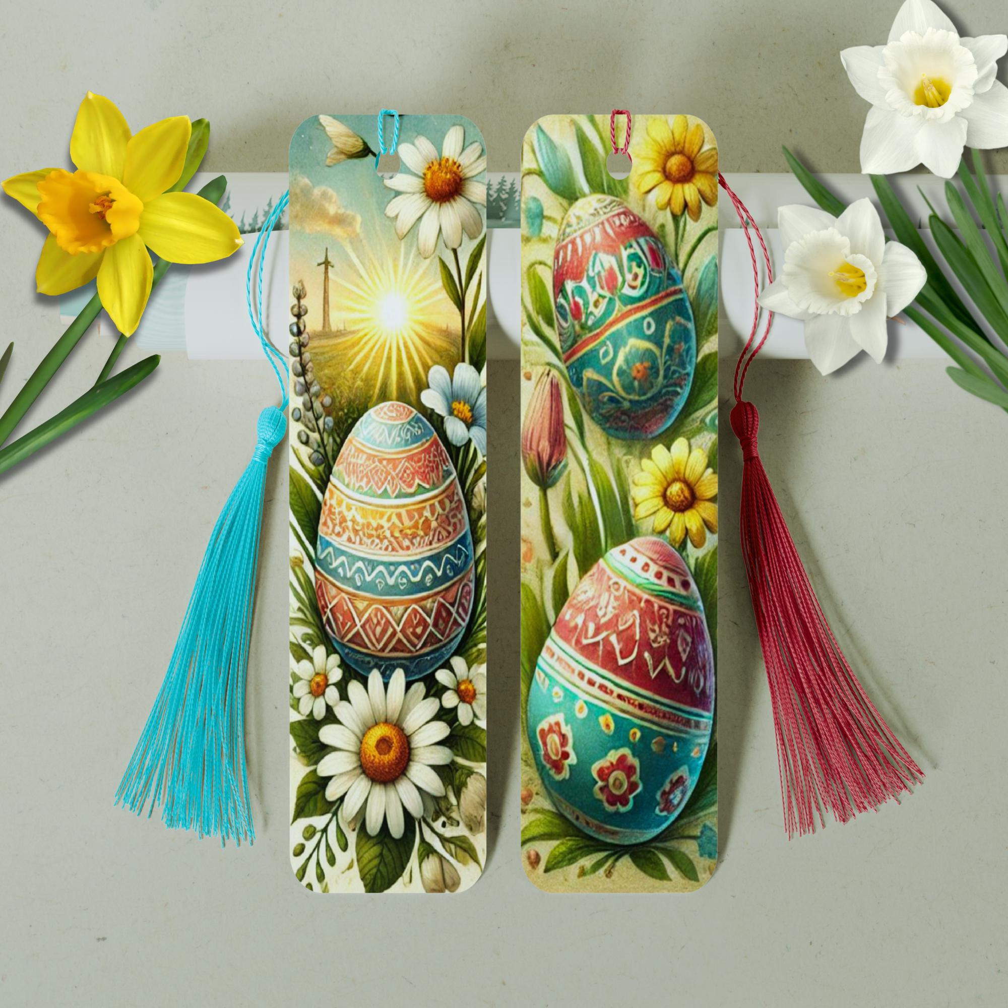 Lesezeichen aus Aluminium Geschenk zu Ostern Osterhase bunte Ostereier Bücher Bookmark - 2 Motive zur Auswahl  #LEALU