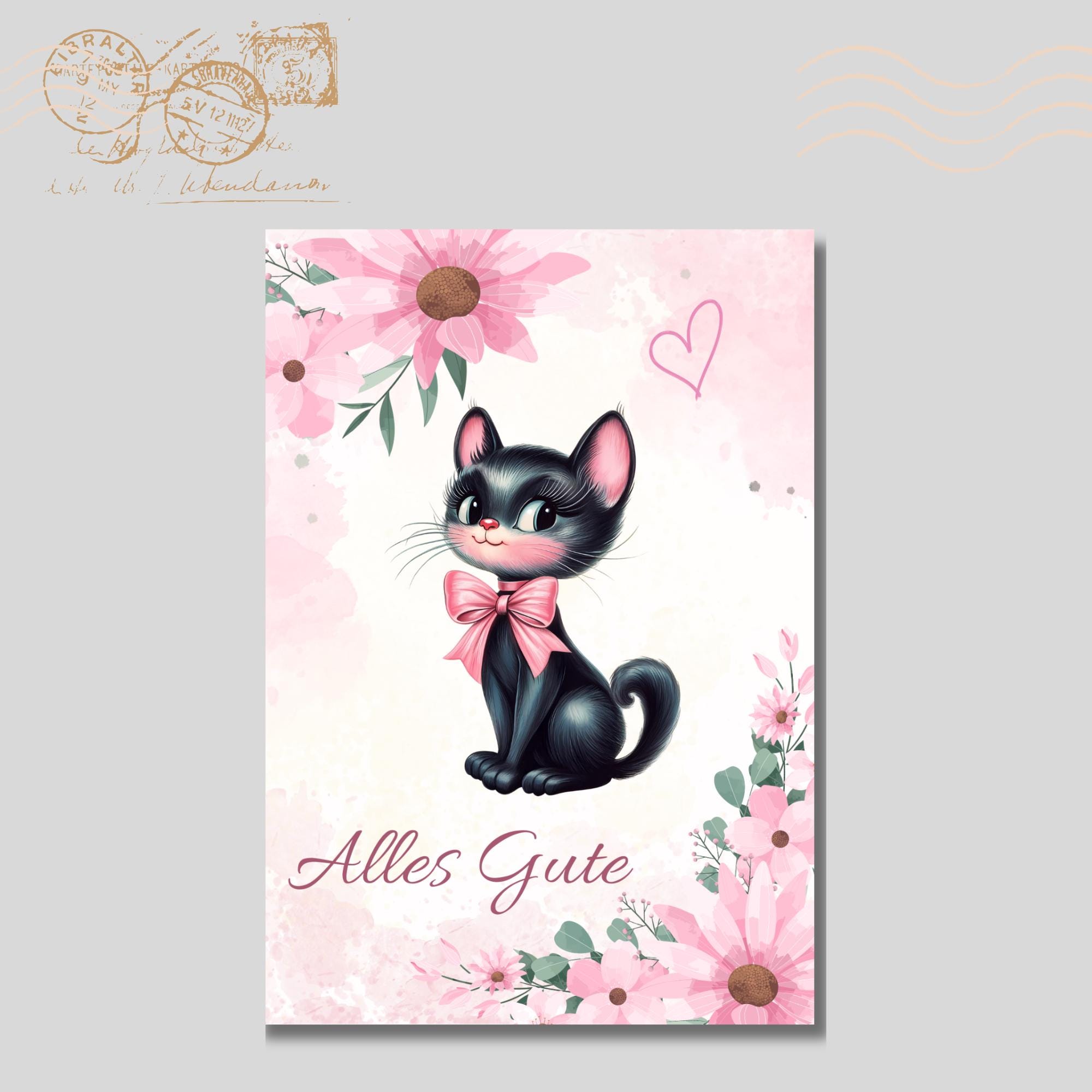 Postkarte zum Geburtstag, Grußkarte, Karte mit Katze, Grußkarte Happy Birthday auf DIN A6 Karte mit Glanzoberfläche #PHO