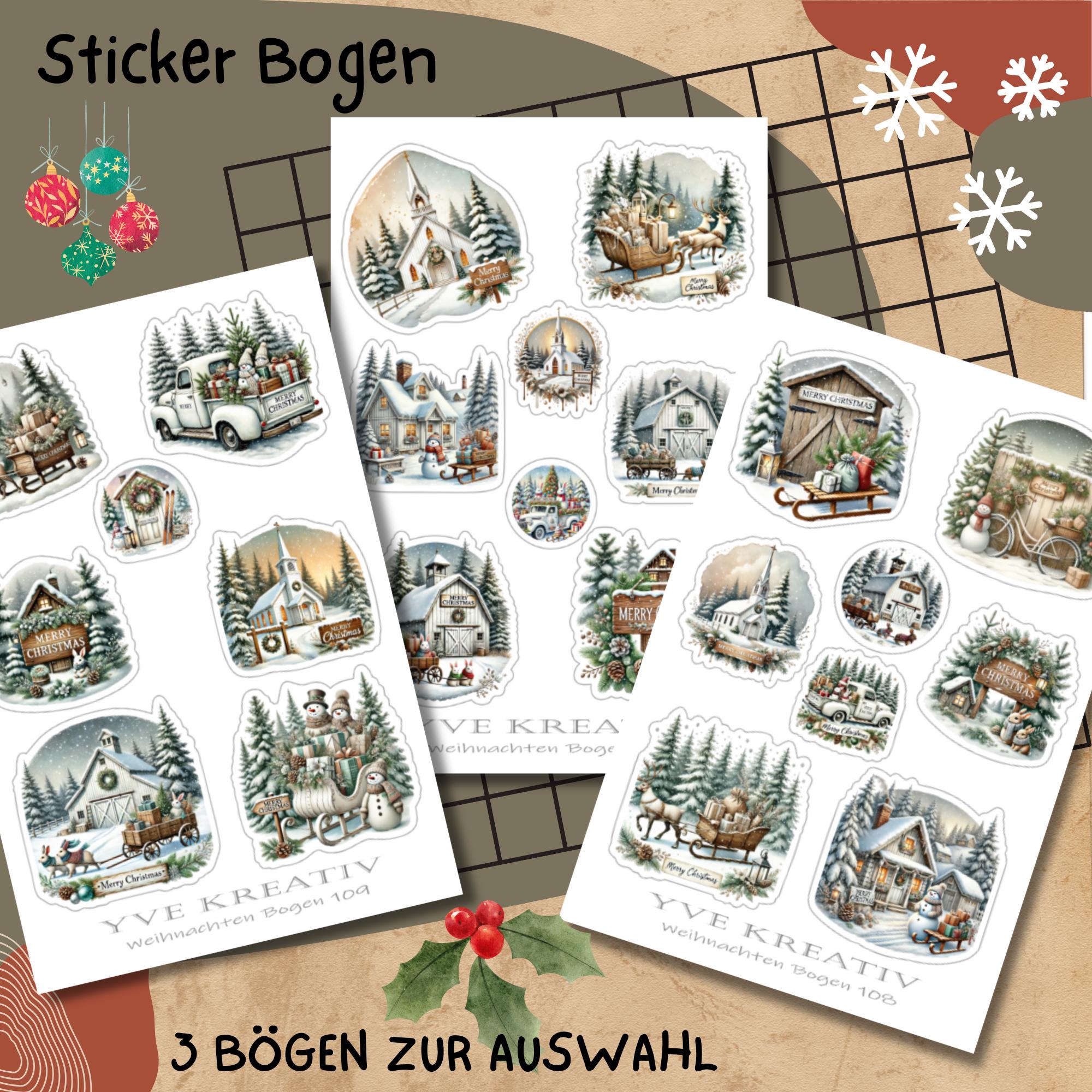 Aufkleber Sticker Bogen "Weihnachten Winterwald" | Sticker Set - 3 Stickerbogen zur Auswahl in Weiß - Transparent - Matt - Glanz  #SBA6