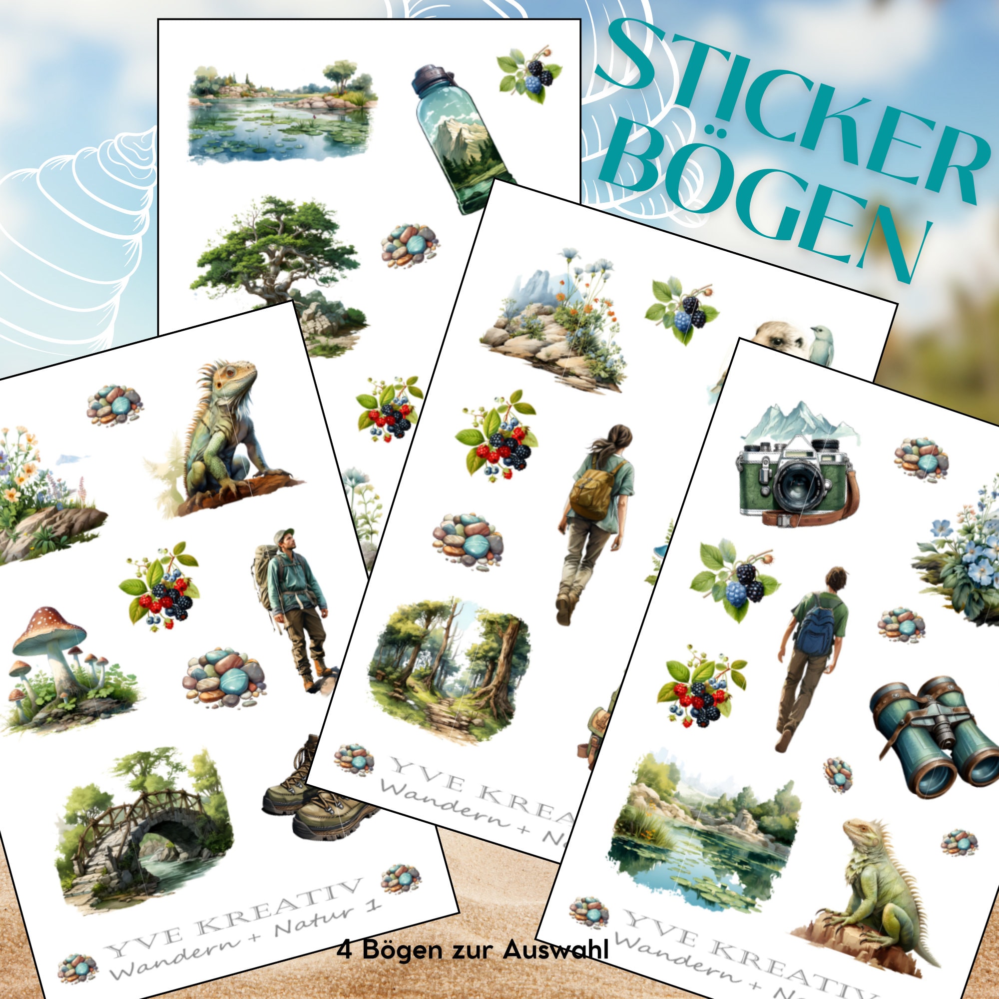 Stickerbogen " Urlaub Reisen Wandern Natur " | Sticker Set - Aufkleber 4 Bögen zur Auswahl in Weiß - Transparent - Matt - Glanz  #SBA6