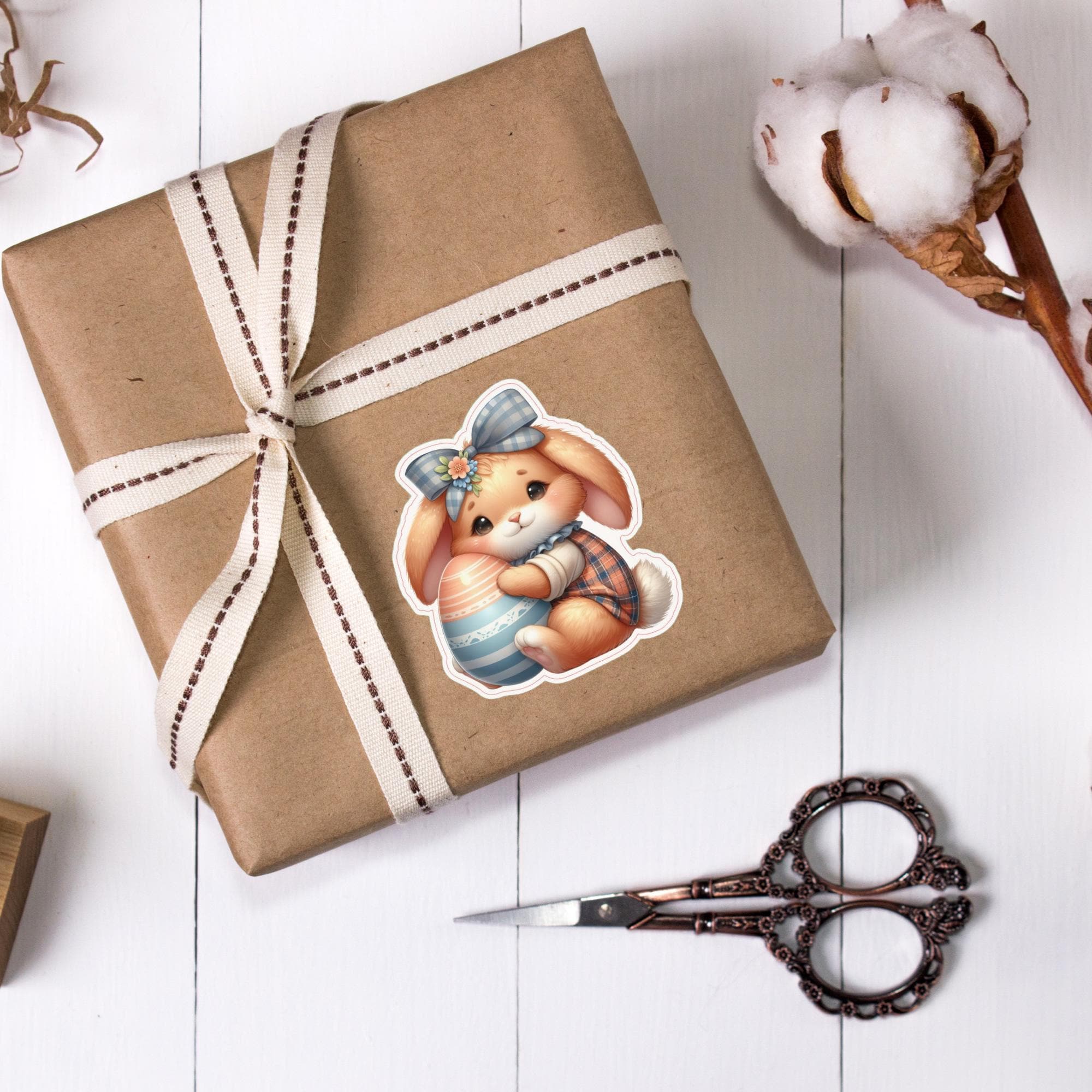 Aufkleber Ostern großer 8 cm Sticker niedliches Häschen Deko Hase Geschenkaufkleber Osterhase - zur Auswahl in Weiß oder Transparent  #SEG8