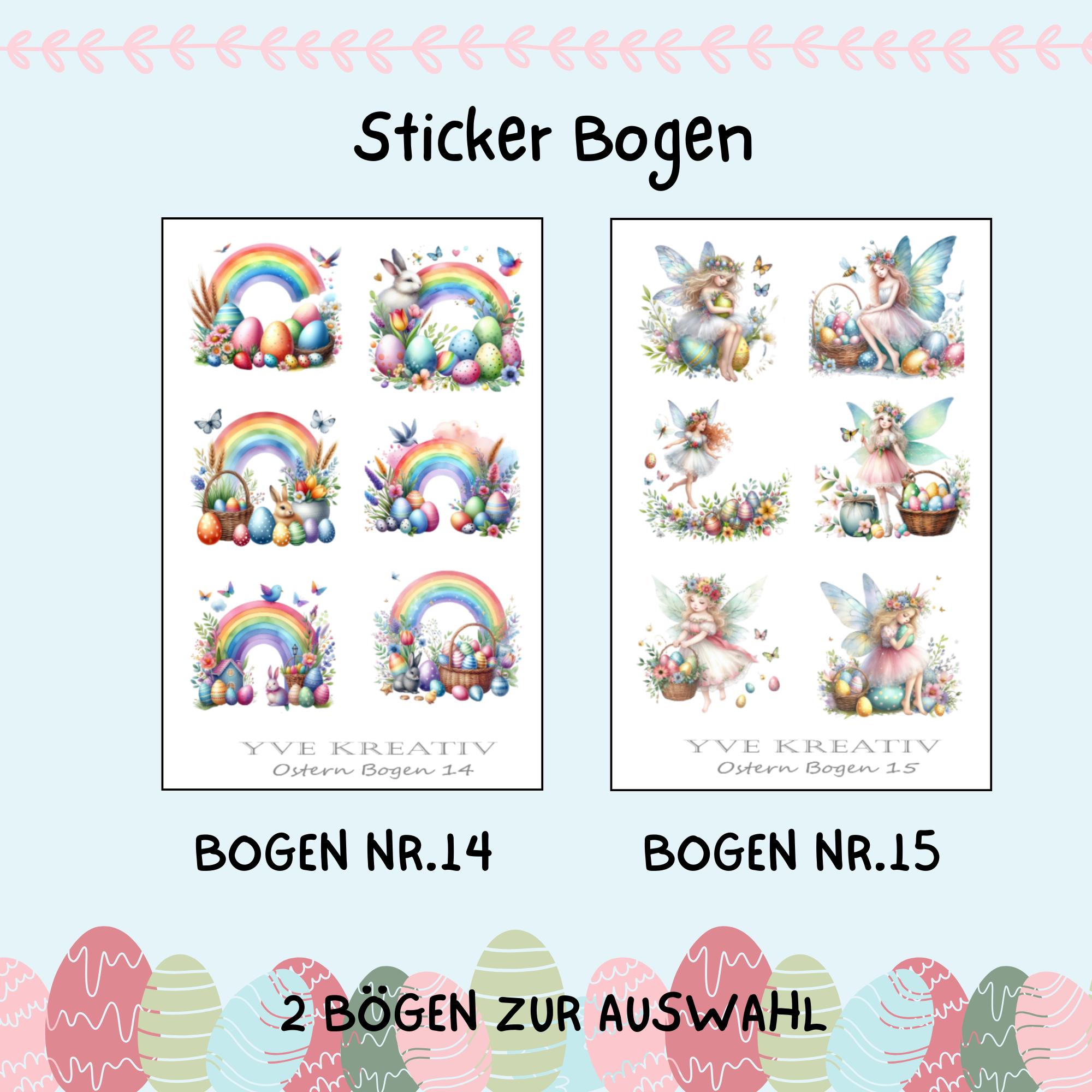 Sticker Bogen, Aufkleber zu Ostern | Sticker Set - 2 Stickerbogen zur Auswahl in Weiß - Transparent - Matt - Glanz  #SBA6