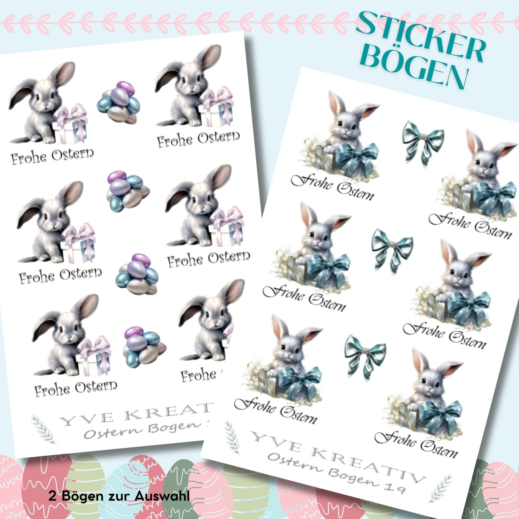 Sticker Bogen, Aufkleber Osterhasen | Sticker Set - 2 Stickerbogen zur Auswahl in Weiß - Transparent - Matt - Glanz  #SBA6