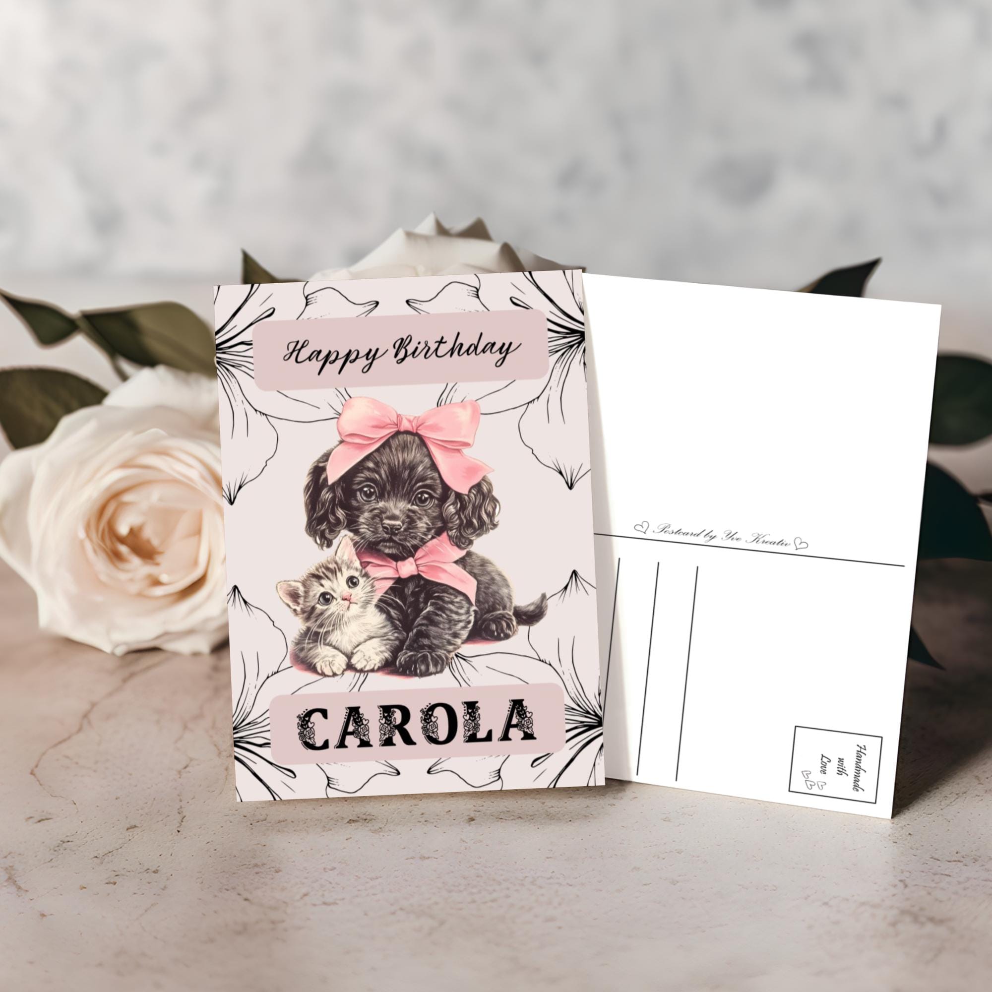 Geburtstagskarte personalisiert, Postkarte, Karte mit Hund Welpen, auf DIN A6 Karte mit Glanzoberfläche  #PLS
