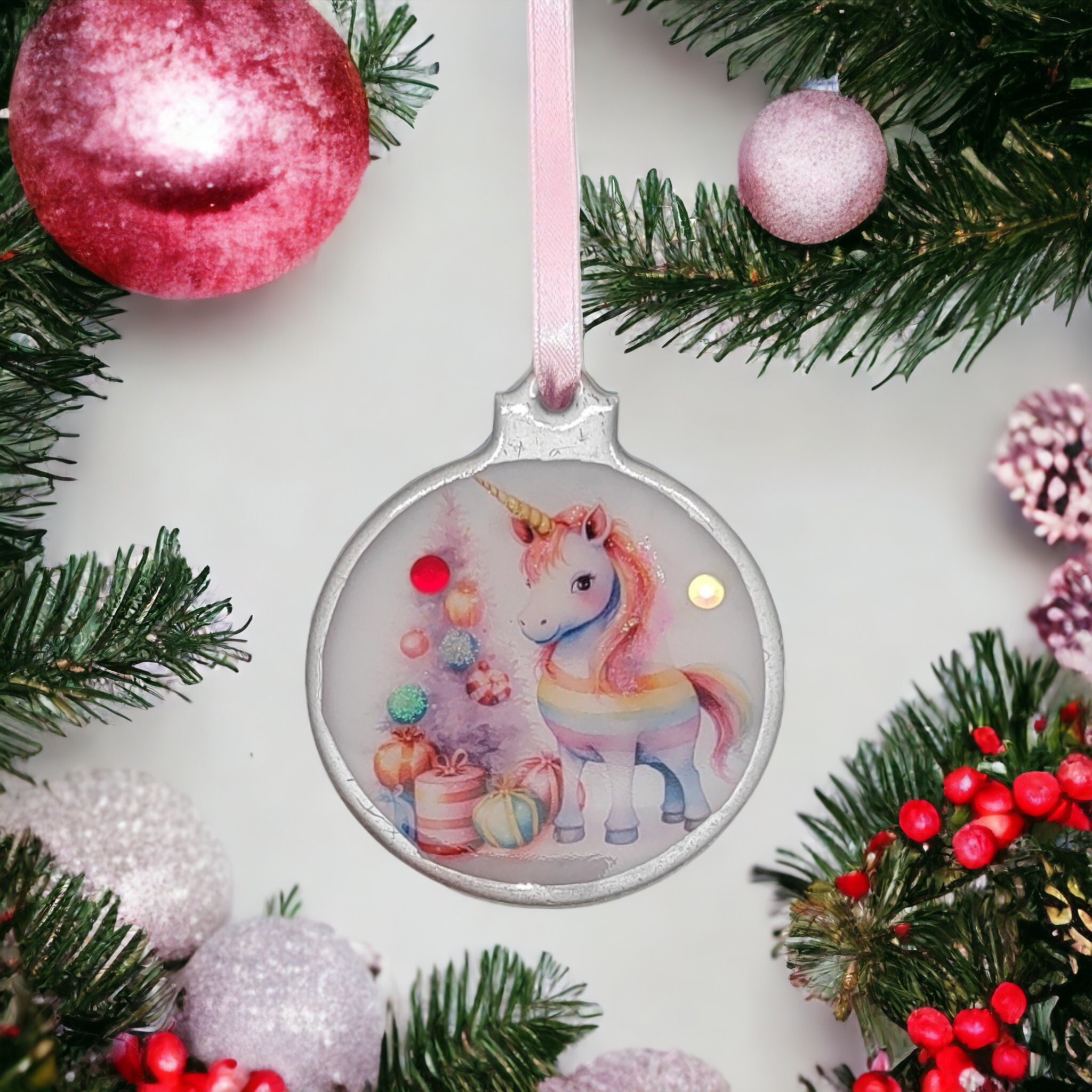 Weihnachtskugel Weihnachtsschmuck Baumanhänger Christmas Ornaments Weihnachten Baumkugel  Motiv "Einhorn"  #1620739943
