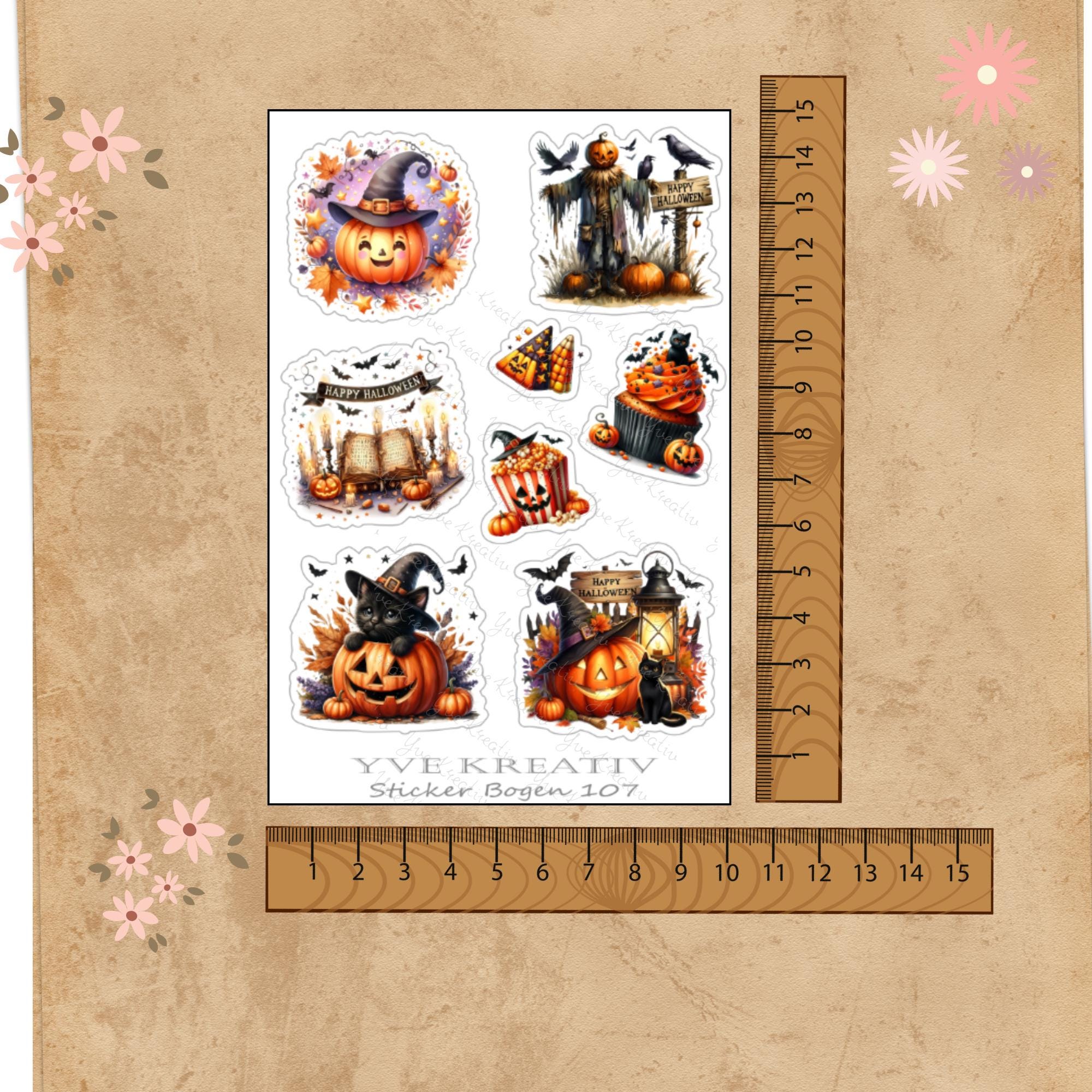 Aufkleber Halloween Stickerbogen Grusel Kürbis Geister Sticker Set - 3 Bögen zur Auswahl in Weiß - Transparent - Matt - Glanz  #SBA6