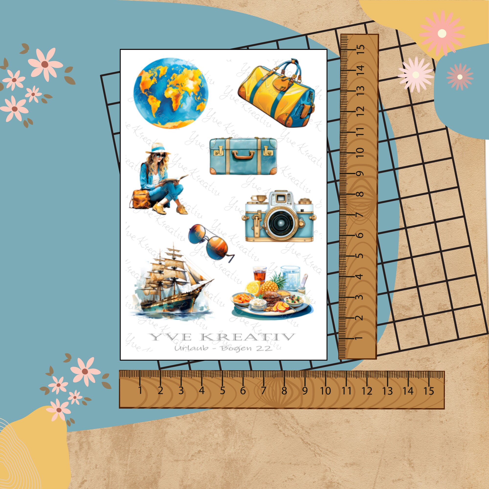 Sticker Bogen " Urlaub Reisen Fernweh " | Sticker Set - Aufkleber 3 Stickerbogen zur Auswahl in Weiß - Transparent - Matt - Glanz