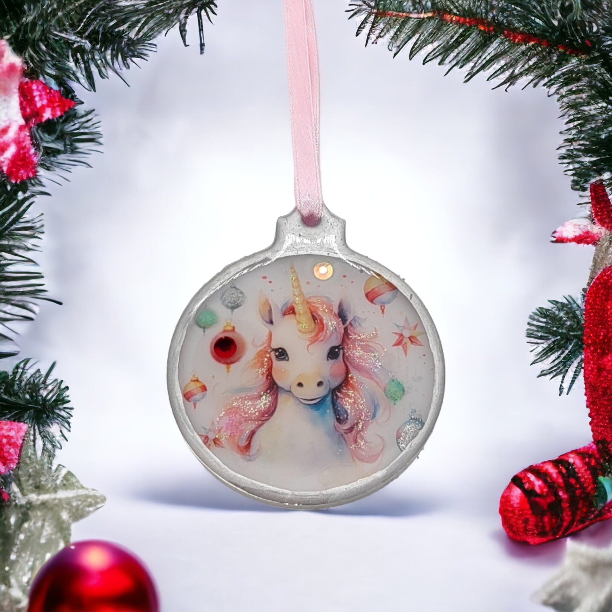 Weihnachtskugel Weihnachtsschmuck Baumanhänger Christmas Ornaments Weihnachten Baumkugel  Motiv "Einhorn"  #1606565126