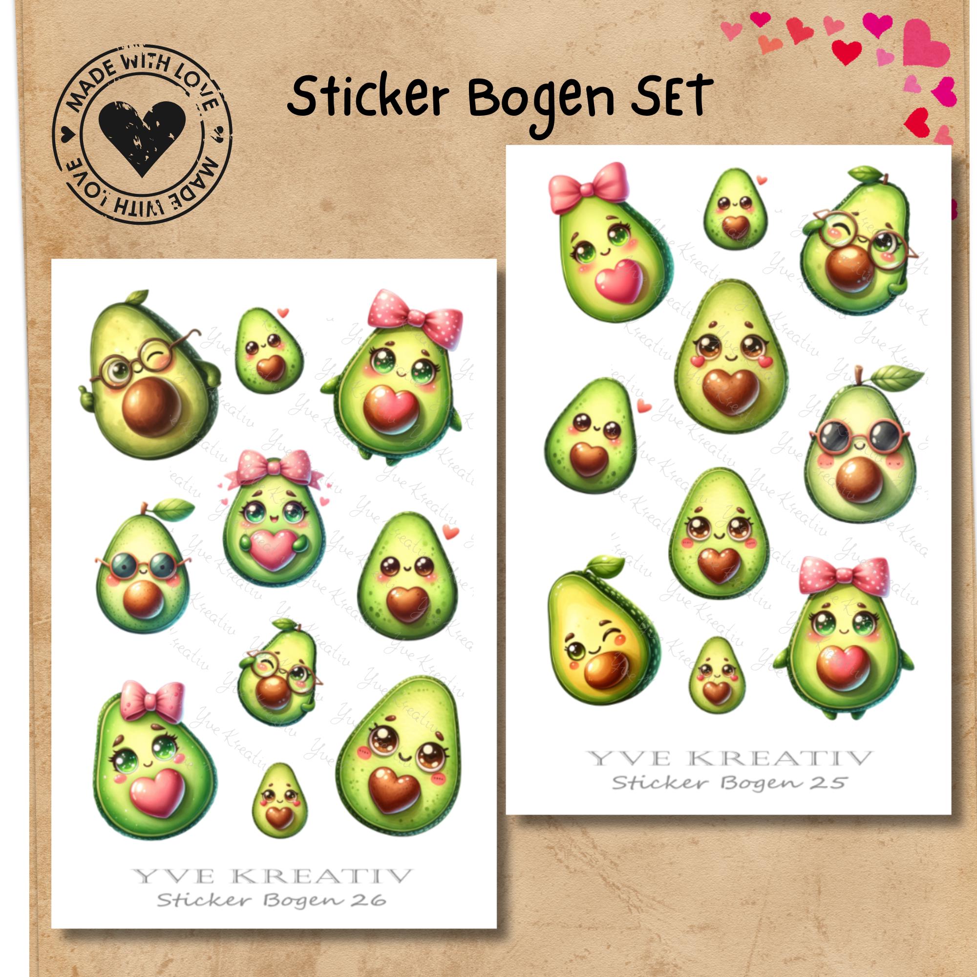 2 Stickerbogen SET lustige Avocado Aufkleber witzige Sticker | Sticker Set zur Auswahl in Weiß - Transparent - Matt - Glanz #SBA6 2 Stickerbogen SET lustige Avocado Aufkleber witzige Sticker | Sticker Set zur Auswahl in Weiß - Transparent - Matt - Glanz #SBA6