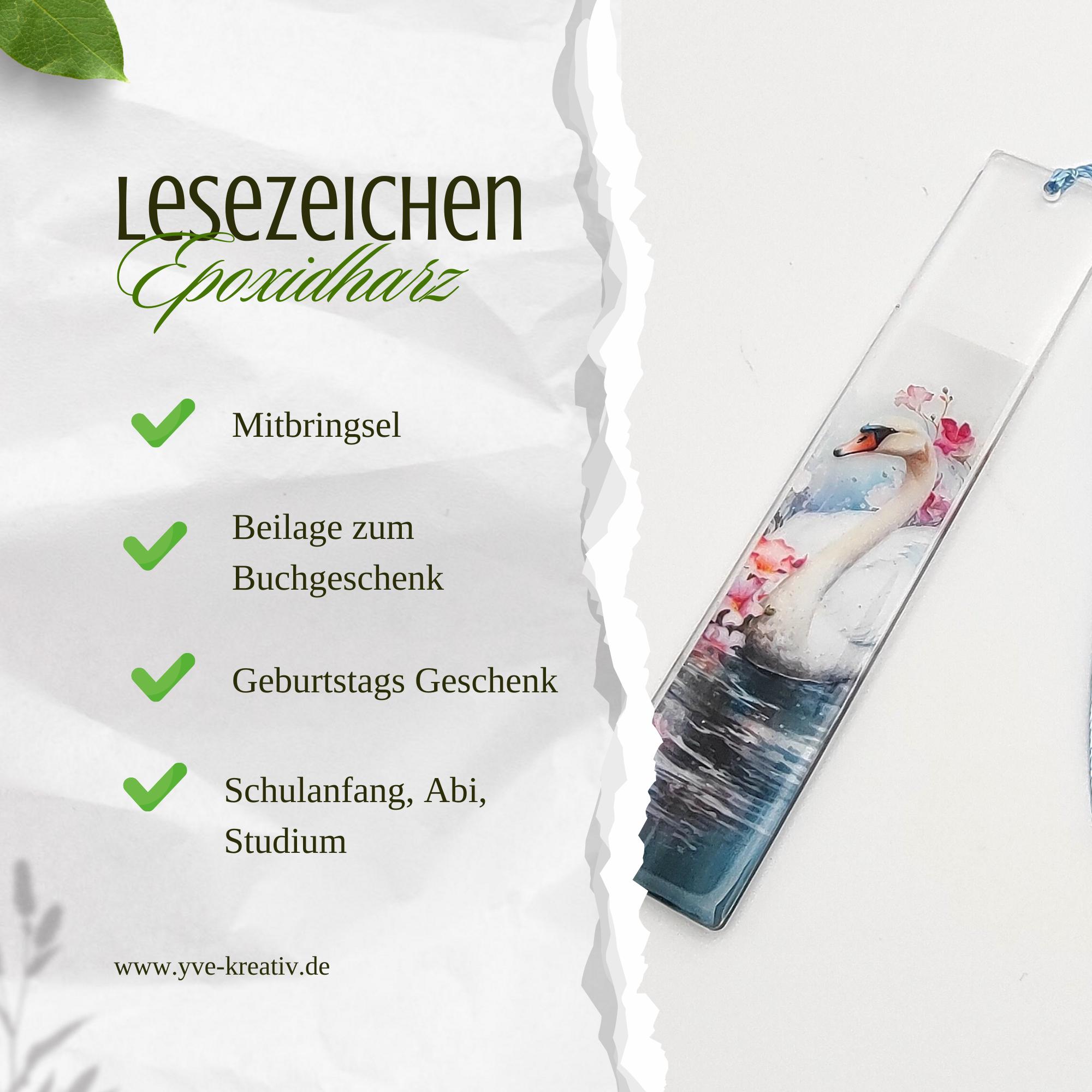 Lesezeichen aus Epoxidharz transparent Schwan Geschenk Geburtstag Mitbringsel zum Buchgeschenk #LEEPOX