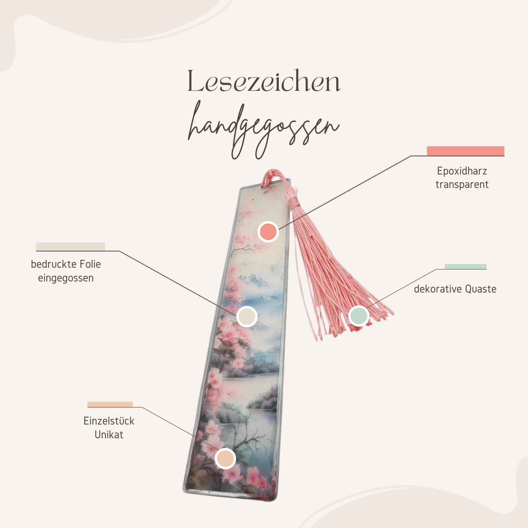 Lesezeichen aus Epoxidharz Motiv Kirschblüte Geschenk Geburtstag Mitbringsel zum Buchgeschenk Geschenkidee Buchzeichen transparent #LEEPOX