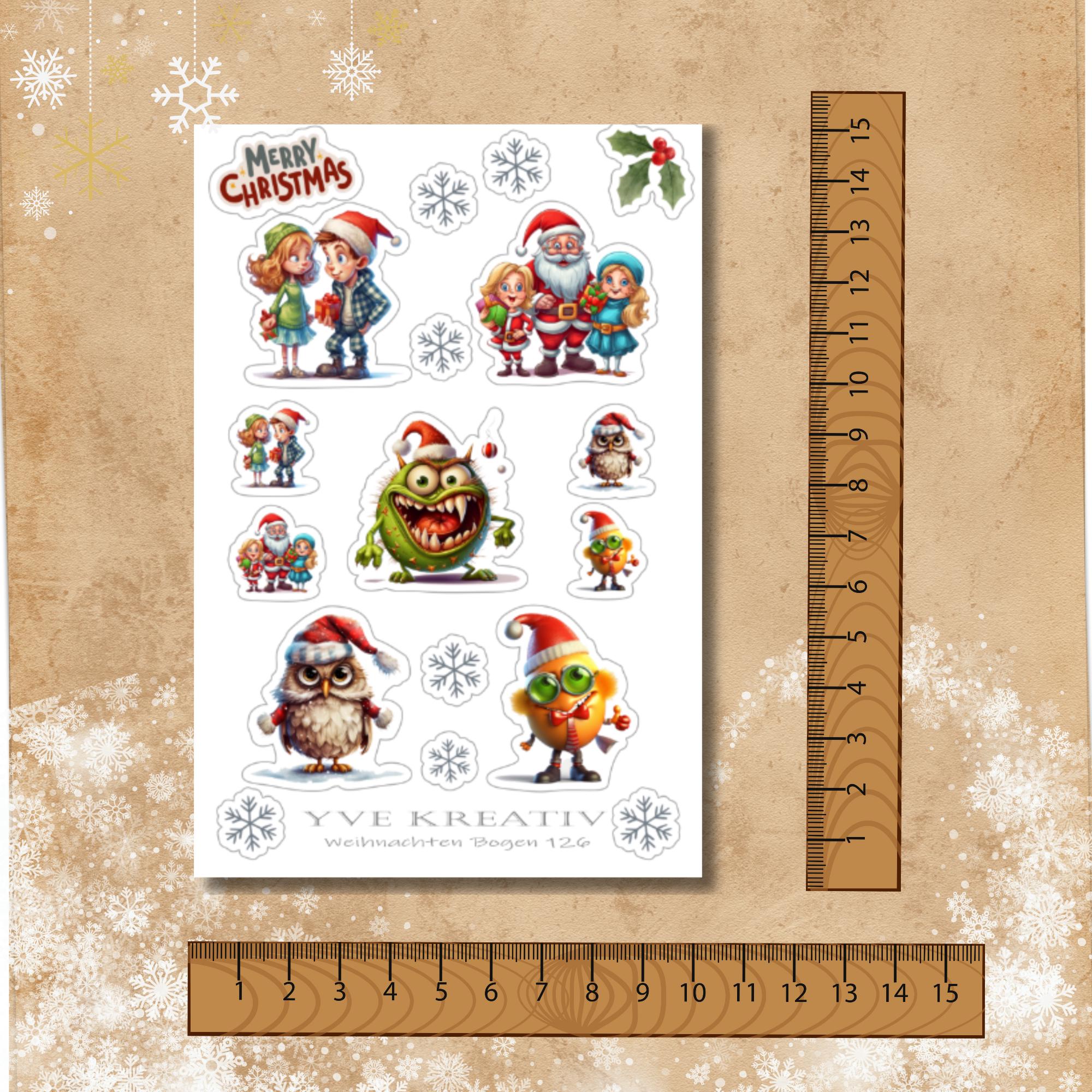 Aufkleber, Weihnachten, Crazy Christmas, Sticker - 2 Stickerbogen zur Auswahl in Weiß - Transparent - Matt - Glanz  #SBA6