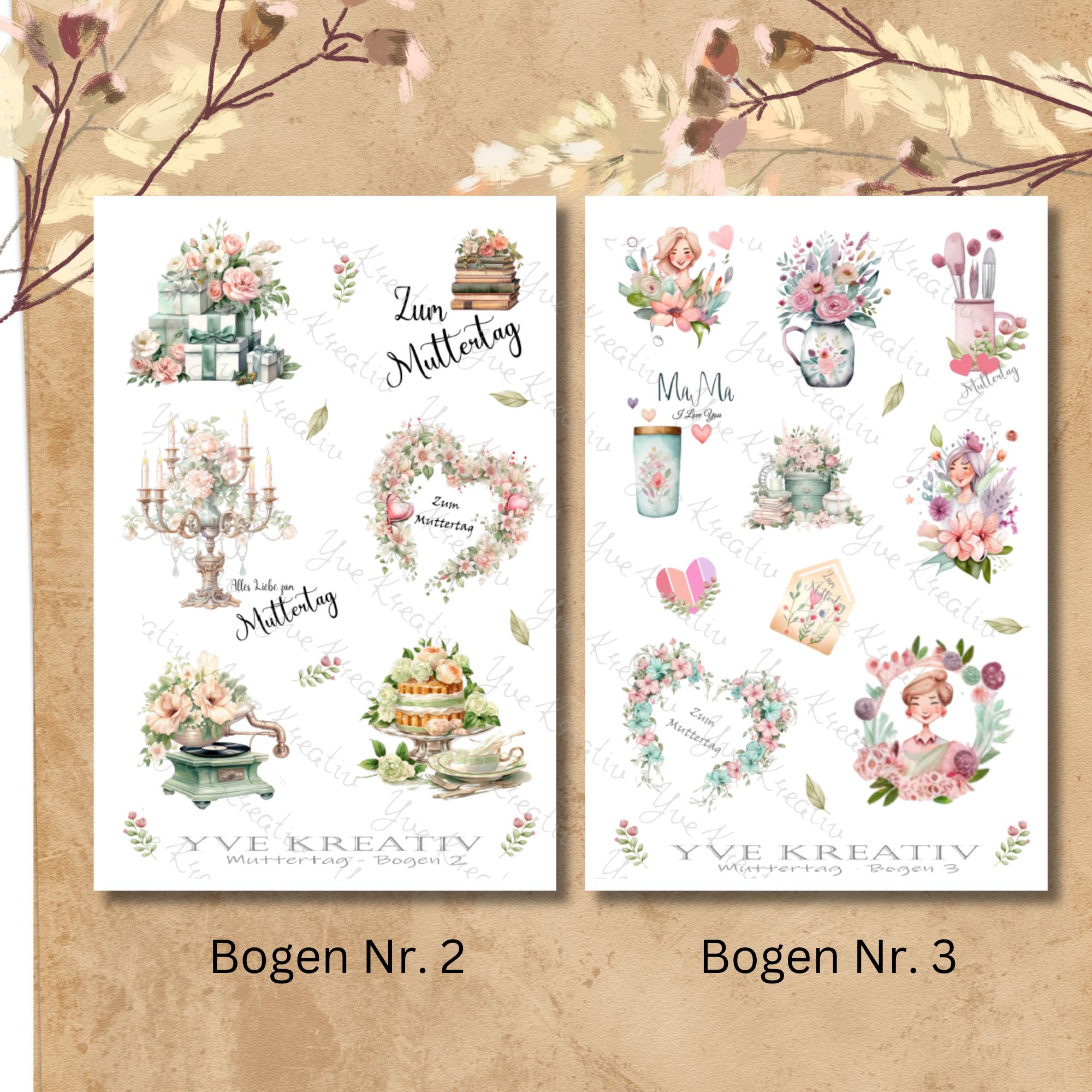 Aufkleber zum Muttertag | Sticker Set - Aufkleber 2 Stickerbogen zur Auswahl in Weiß - Transparent - Matt - Glanz #SBA6