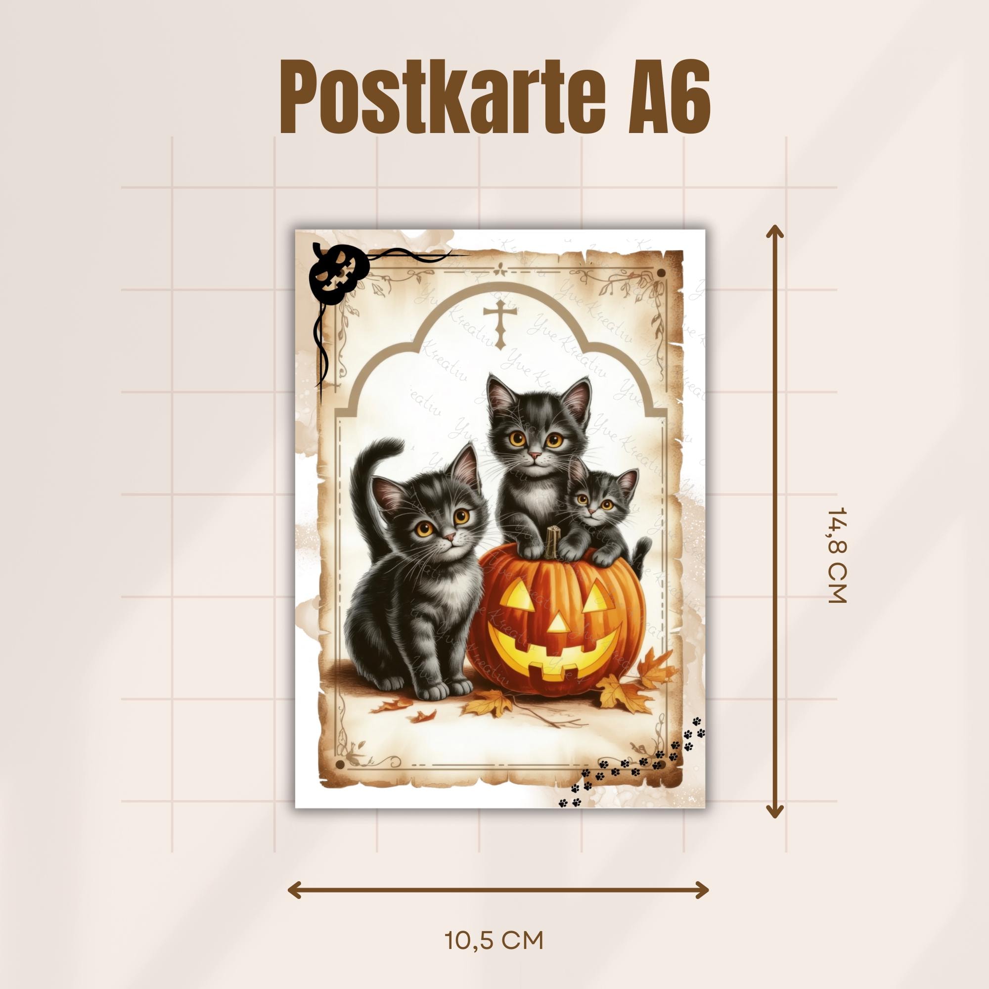 Postkarte Halloween Katzen Glückwunschkarte Herbst Grußkarte Geschenkkarte DIN A6 Geschenk Freundin Mitbringsel Katzenbesitzer #PLS