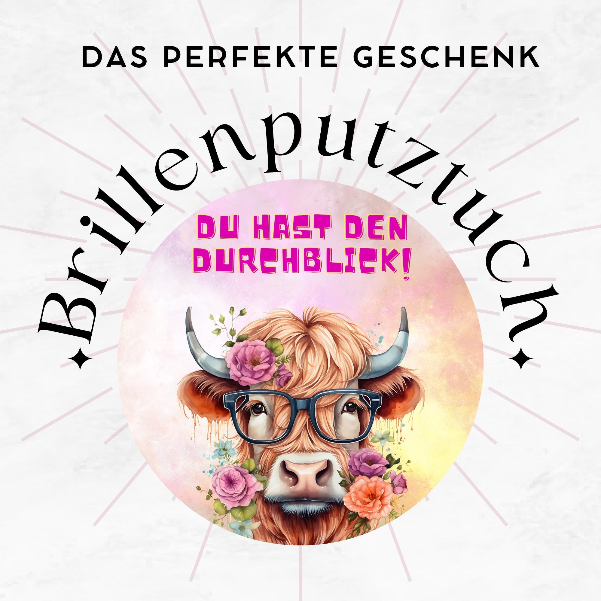 Brillenputztuch Kuh Durchblick bedrucktes Mikrofasertuch für Brille Sonnenbrille Reinigungstuch Handy Bildschirm Kamera Objektiv #TI150
