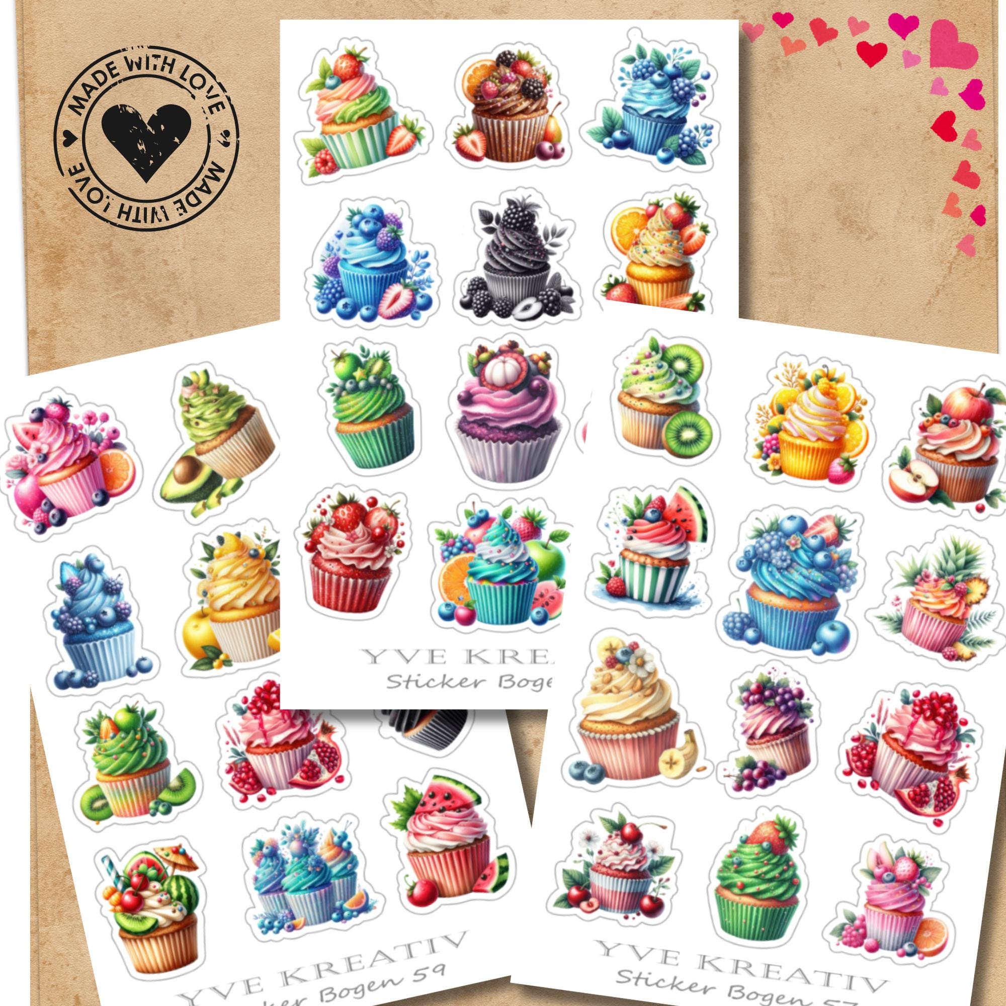 Aufkleber Cupcake Sommer Sticker Bogen Früchte Muffin Stickerbogen 3 Bögen zur Auswahl in Weiß - Transparent - Matt - Glanz #SBA6 Aufkleber Cupcake Sommer Sticker Bogen Früchte Muffin Stickerbogen 3 Bögen zur Auswahl in Weiß - Transparent - Matt - Glanz #SBA6